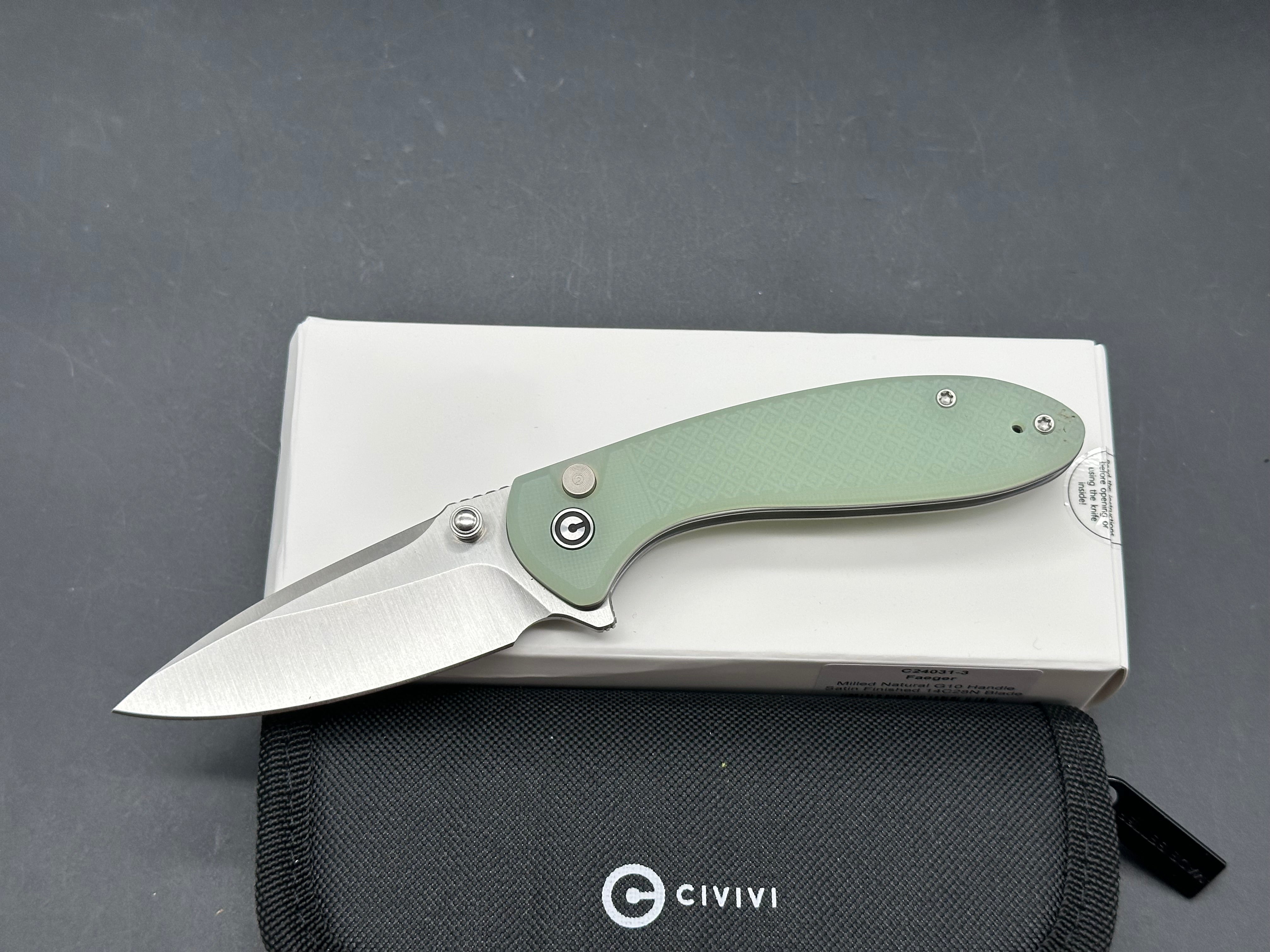 CIVIVI FAEGER FOLDING KNIFE MILLED NATURAL G10 HANDLE 14C28N