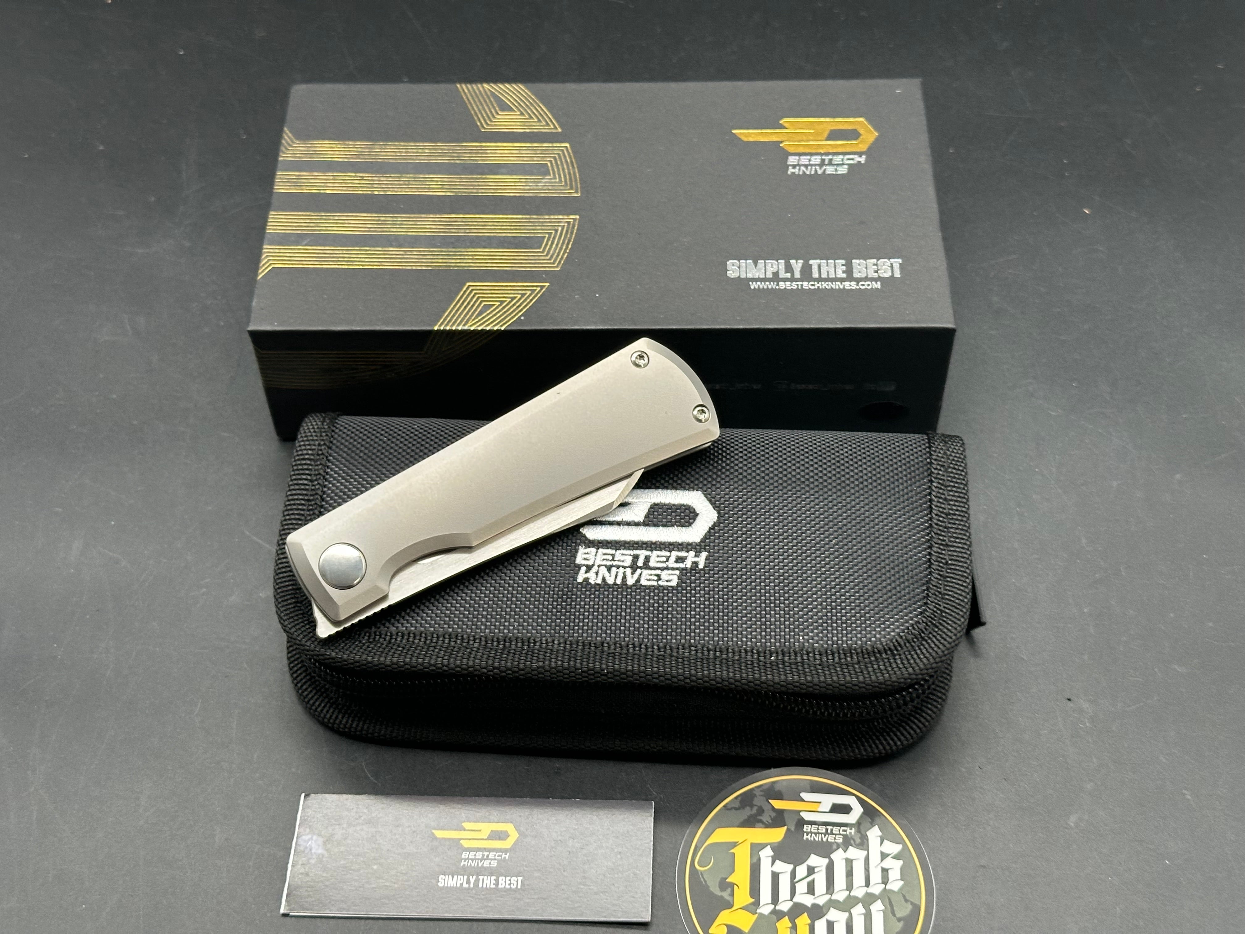 BESTECH BRUV FOLDING KNIFE BEAD BLAST TITANIUM HANDLE M390 PLAIN EDGE