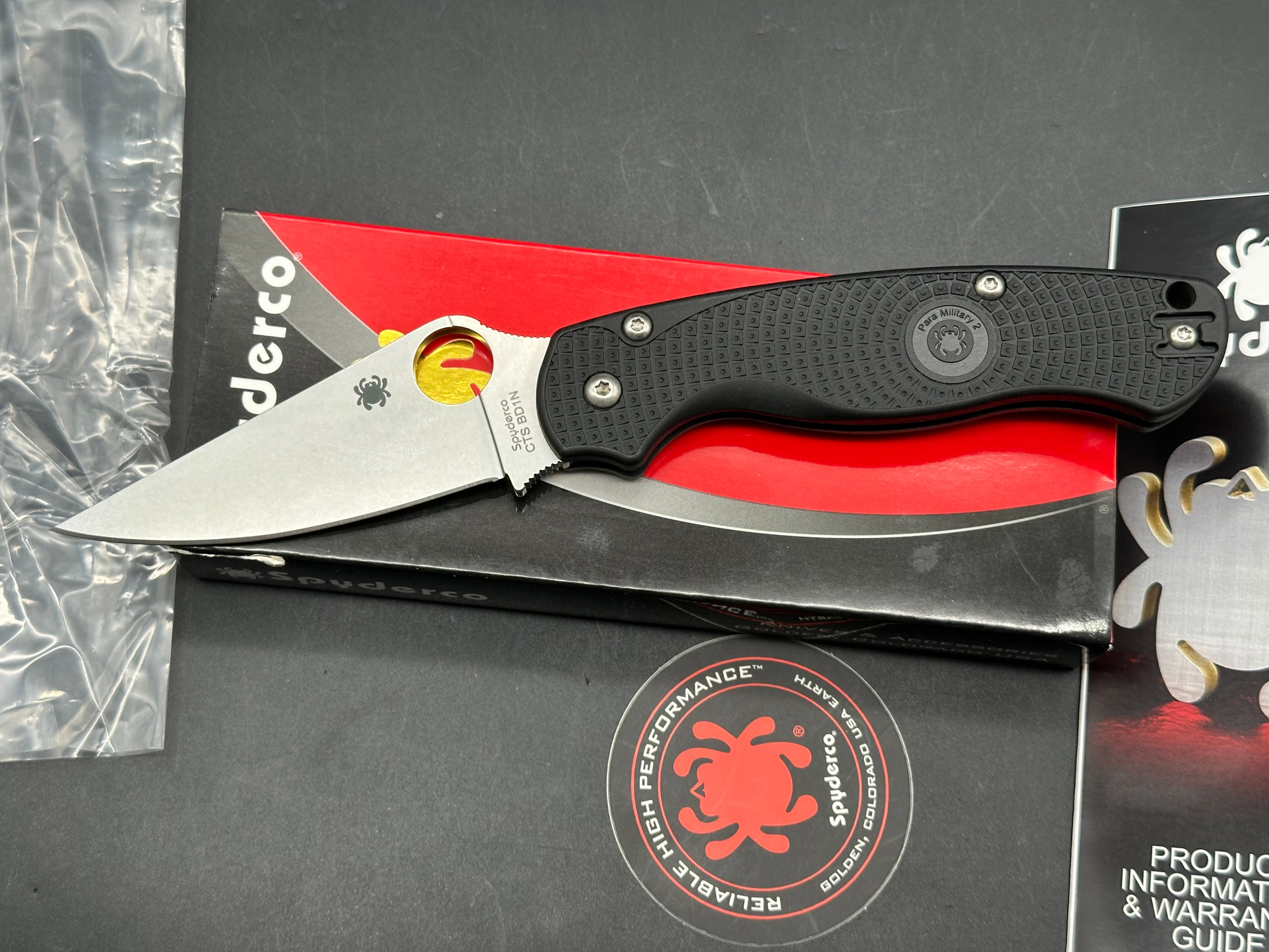 Spyderco Para Military 2 Lightweight 3.43" CTS BD1N Stonewash Blade with Black FRN