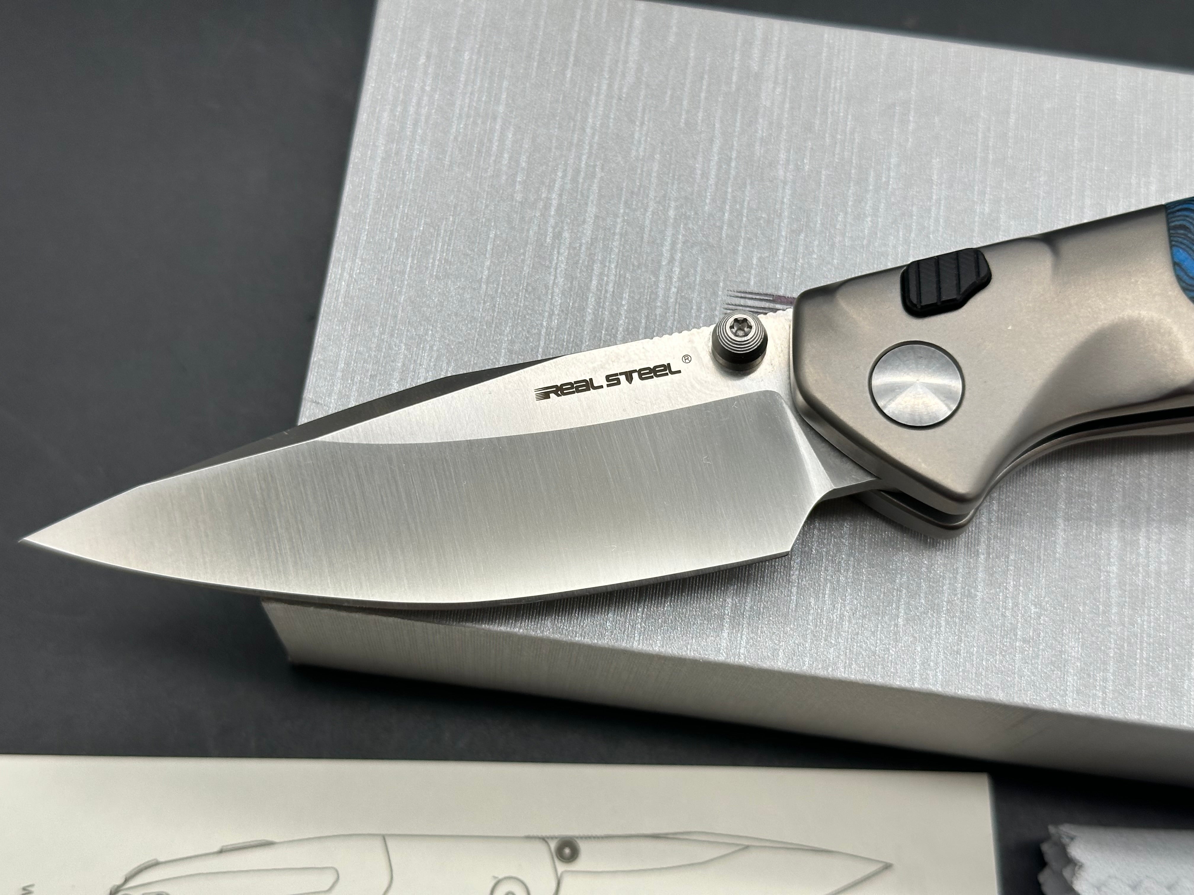 Real Steel Hoeft | S35VN | Titanium & Blue Damascus G10