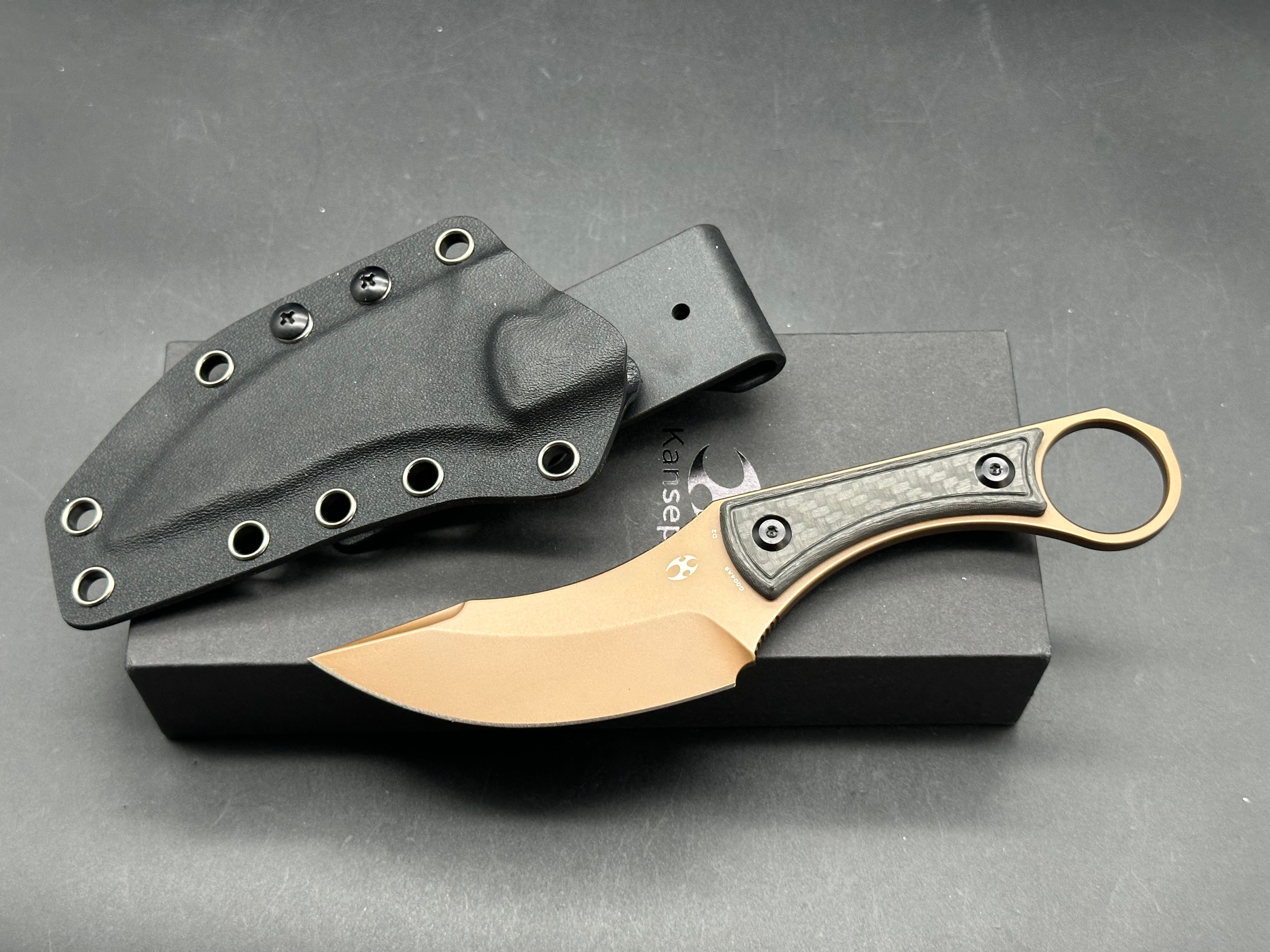 KANSEPT NIKO TWILL CARBON FIBER HANDLE (3.54''ROSE GOLD COATED D2 BLADE )