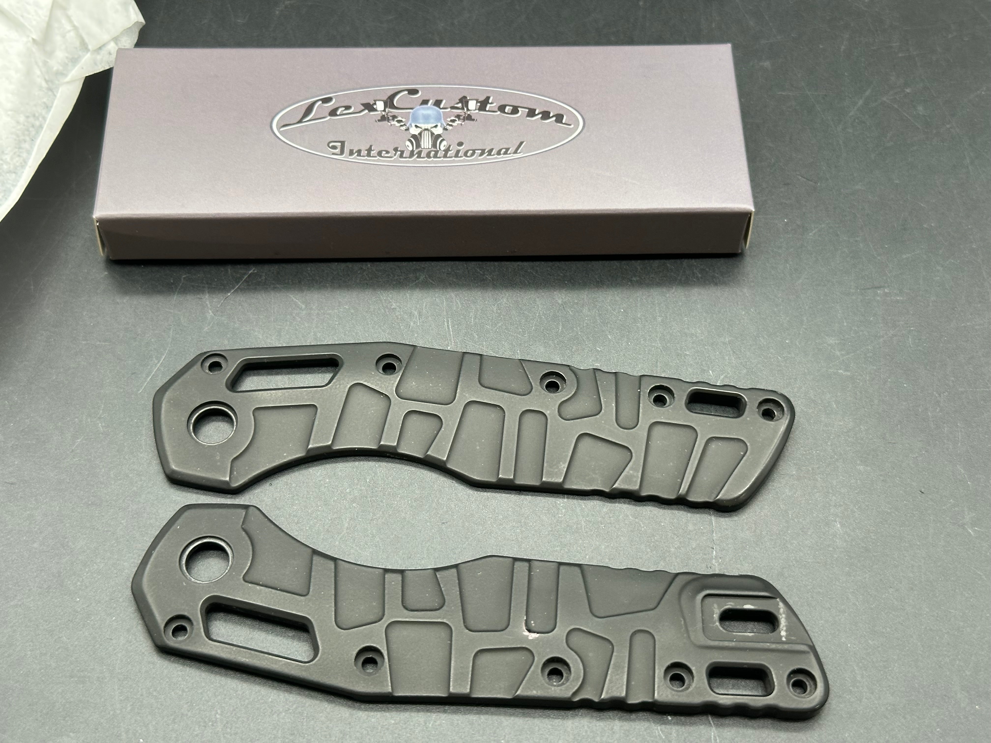 Lex Custom international scales for a Microtech MSI in Black cerakote finish Titanium