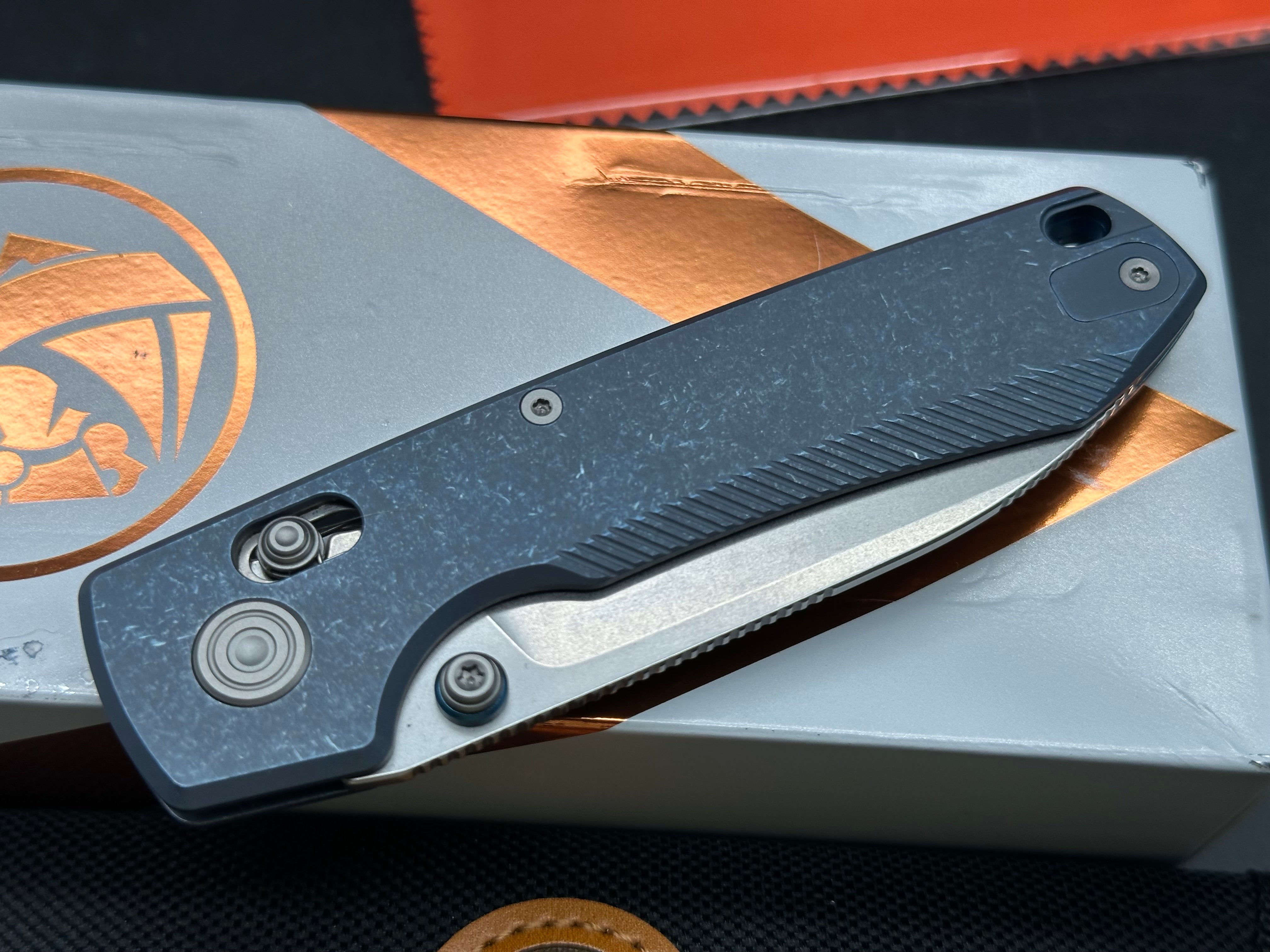 Vosteed Raccoon TiSlim 3.18" 154CM Stonewash Blade w/ Blue Titanium Scales