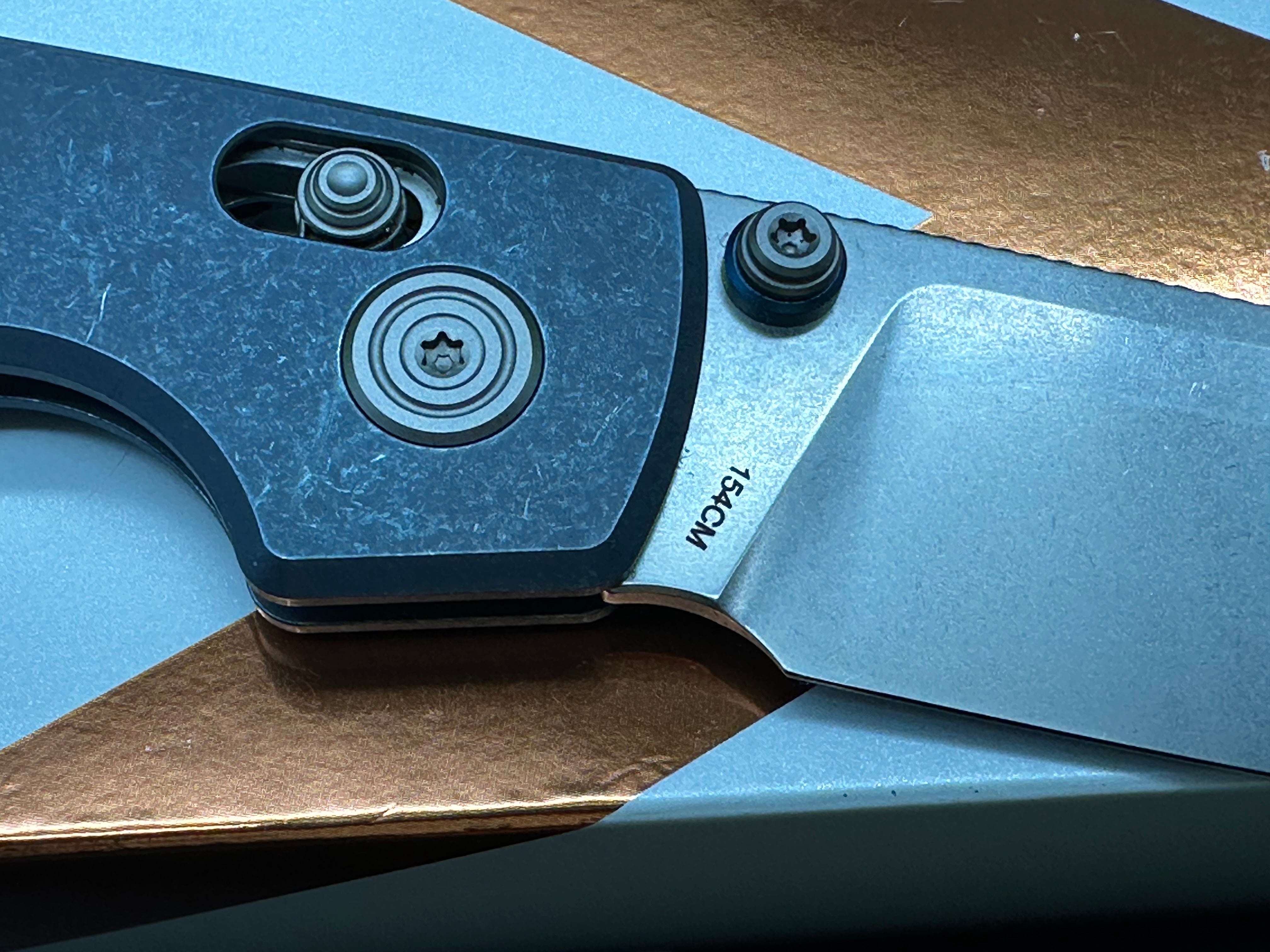 Vosteed Raccoon TiSlim 3.18" 154CM Stonewash Blade w/ Blue Titanium Scales