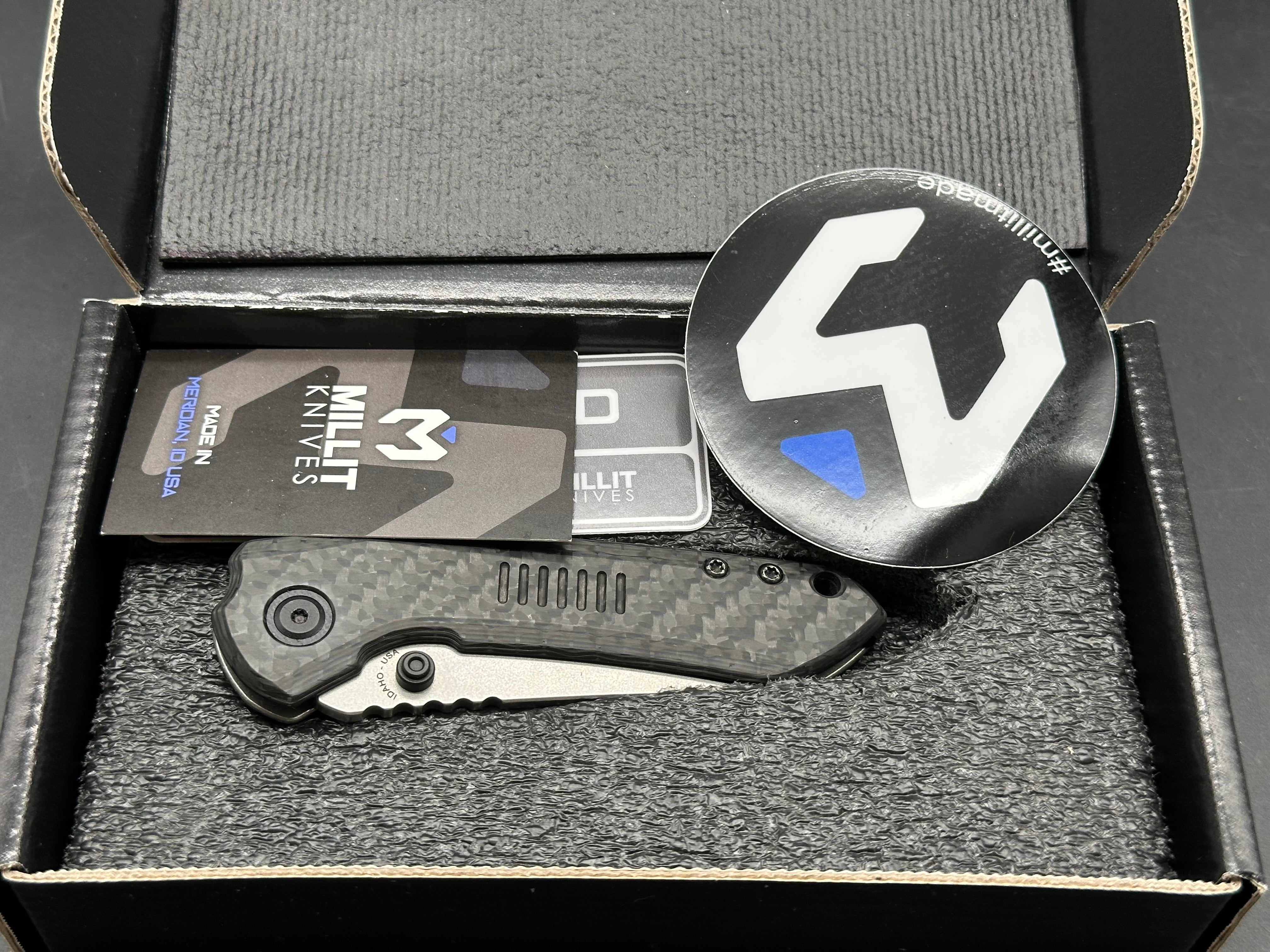 Millit / TJ Schwarz Overland, 3.17" MagnaCut Stonewash Blade with Carbon Fiber and Stonewash Titanium Frame Lock