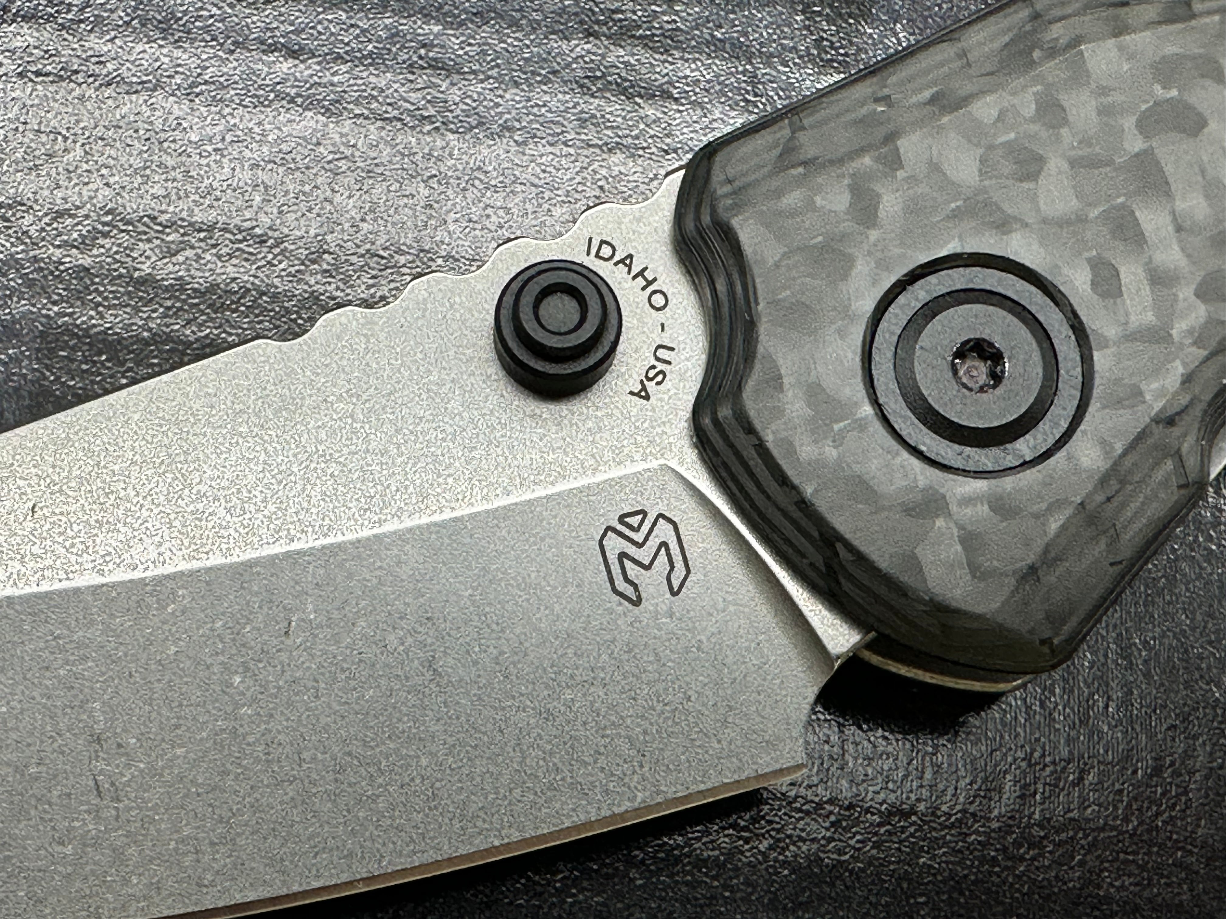 Millit / TJ Schwarz Overland, 3.17" MagnaCut Stonewash Blade with Carbon Fiber and Stonewash Titanium Frame Lock