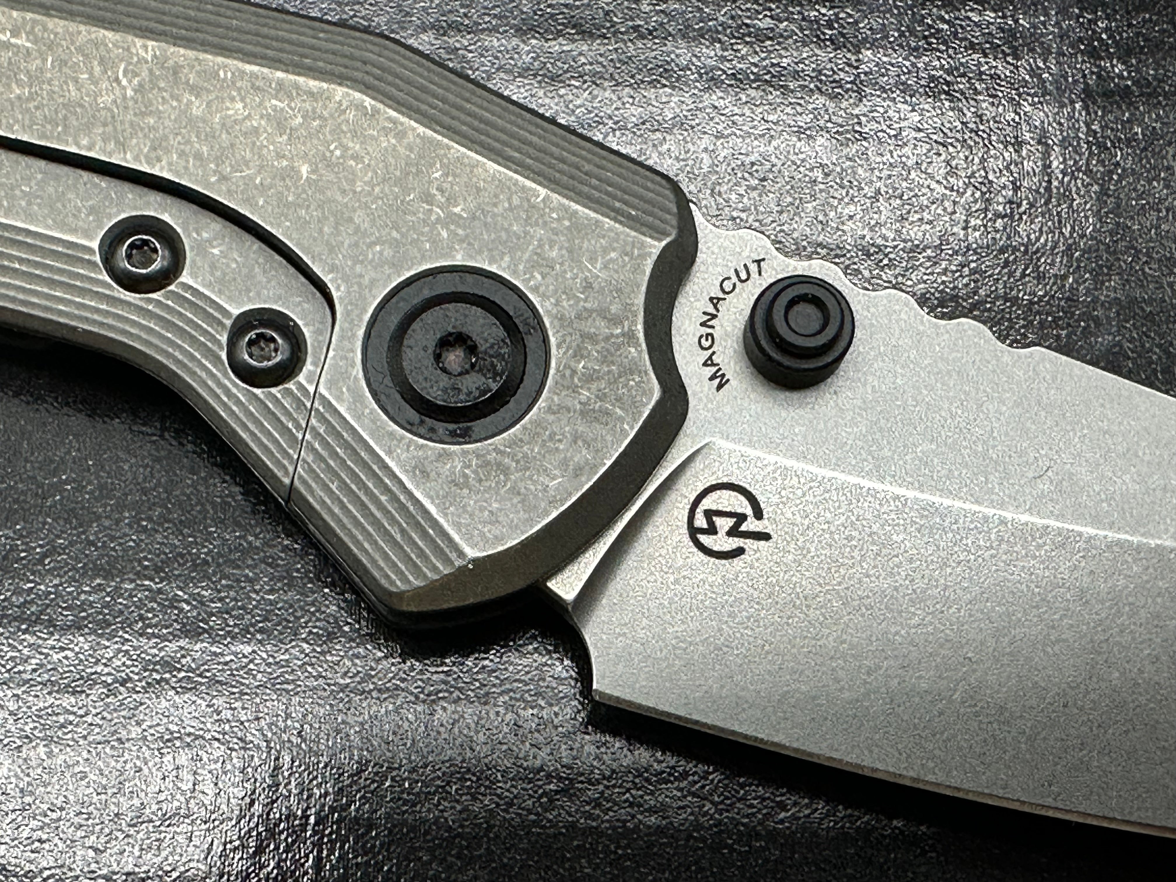 Millit / TJ Schwarz Overland, 3.17" MagnaCut Stonewash Blade with Carbon Fiber and Stonewash Titanium Frame Lock