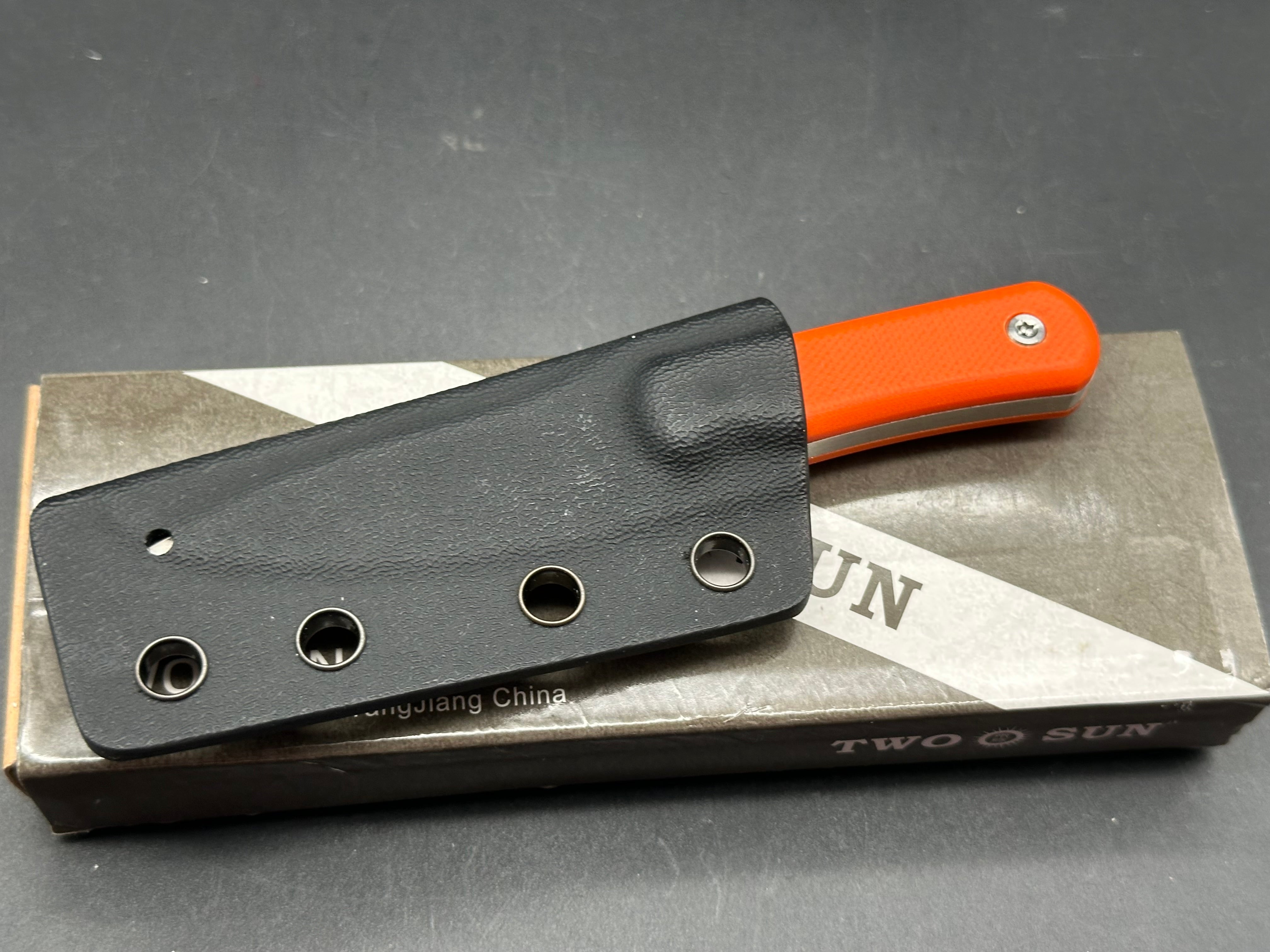 TwoSun TS150 Fixed Blade Knife Orange G10 Handle S90V Drop Point Plain Edge