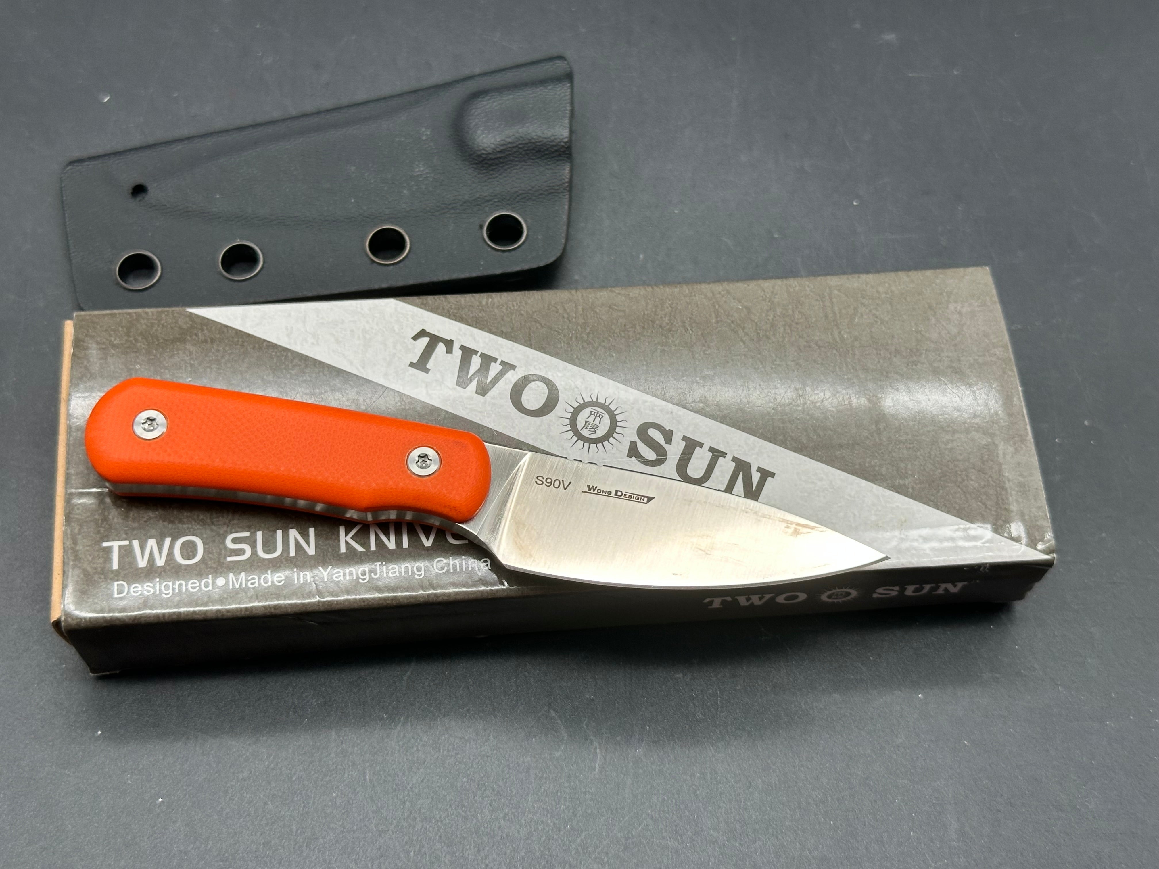 TwoSun TS150 Fixed Blade Knife Orange G10 Handle S90V Drop Point Plain Edge