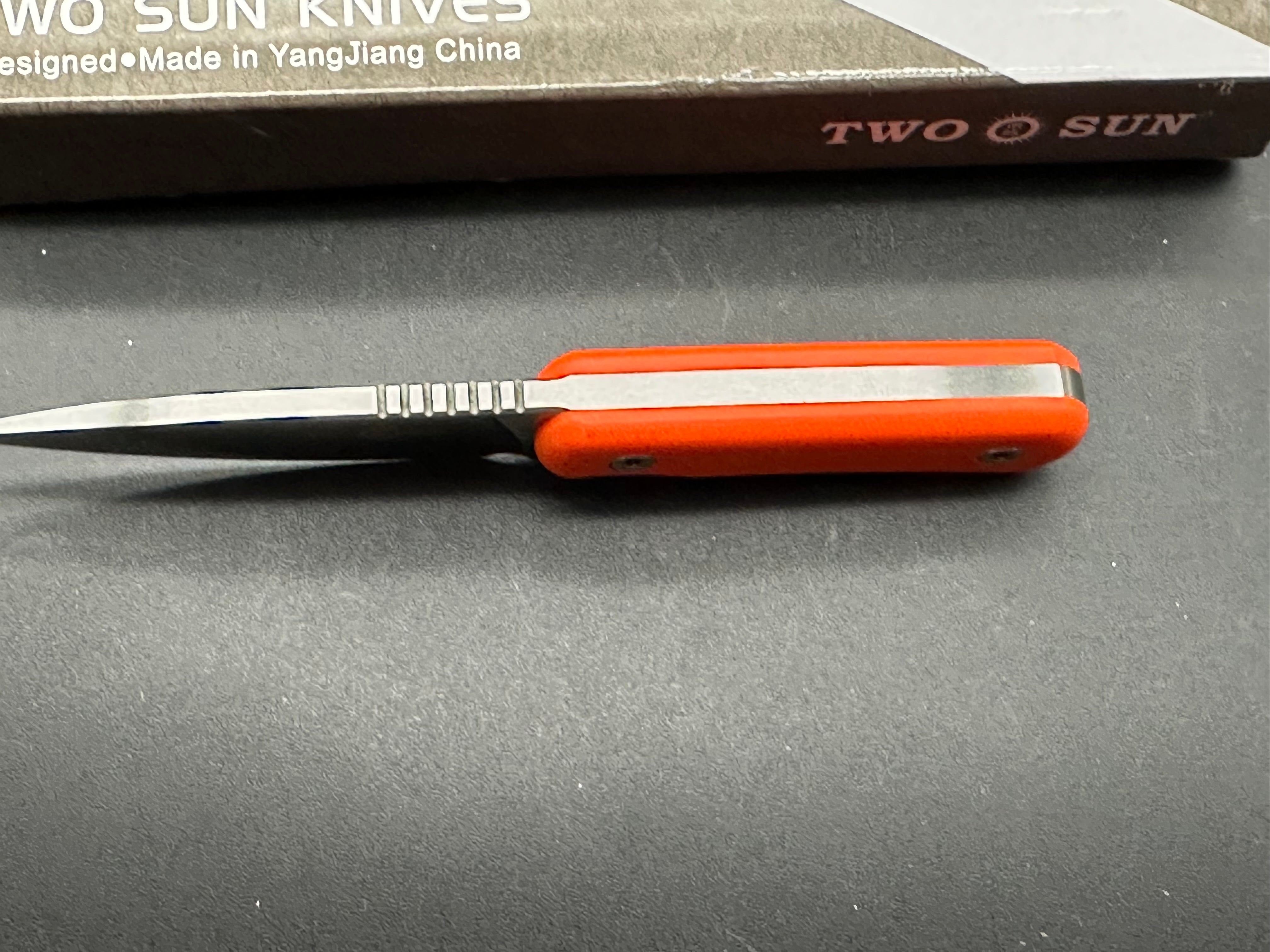 TwoSun TS150 Fixed Blade Knife Orange G10 Handle S90V Drop Point Plain Edge