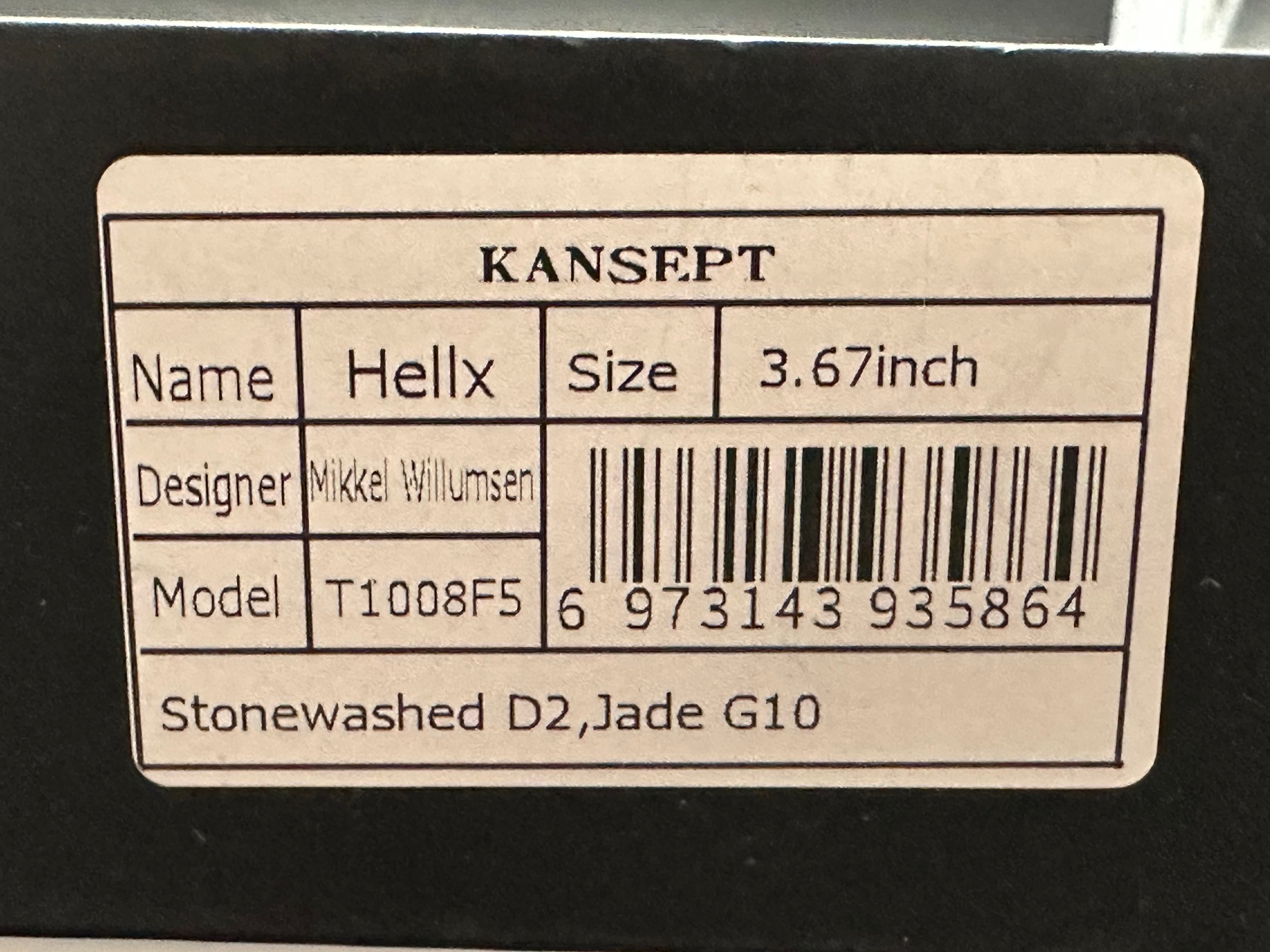 KANSEPT Hellx Button Lock Jade G10 Handle (3.6''D2 Blade)