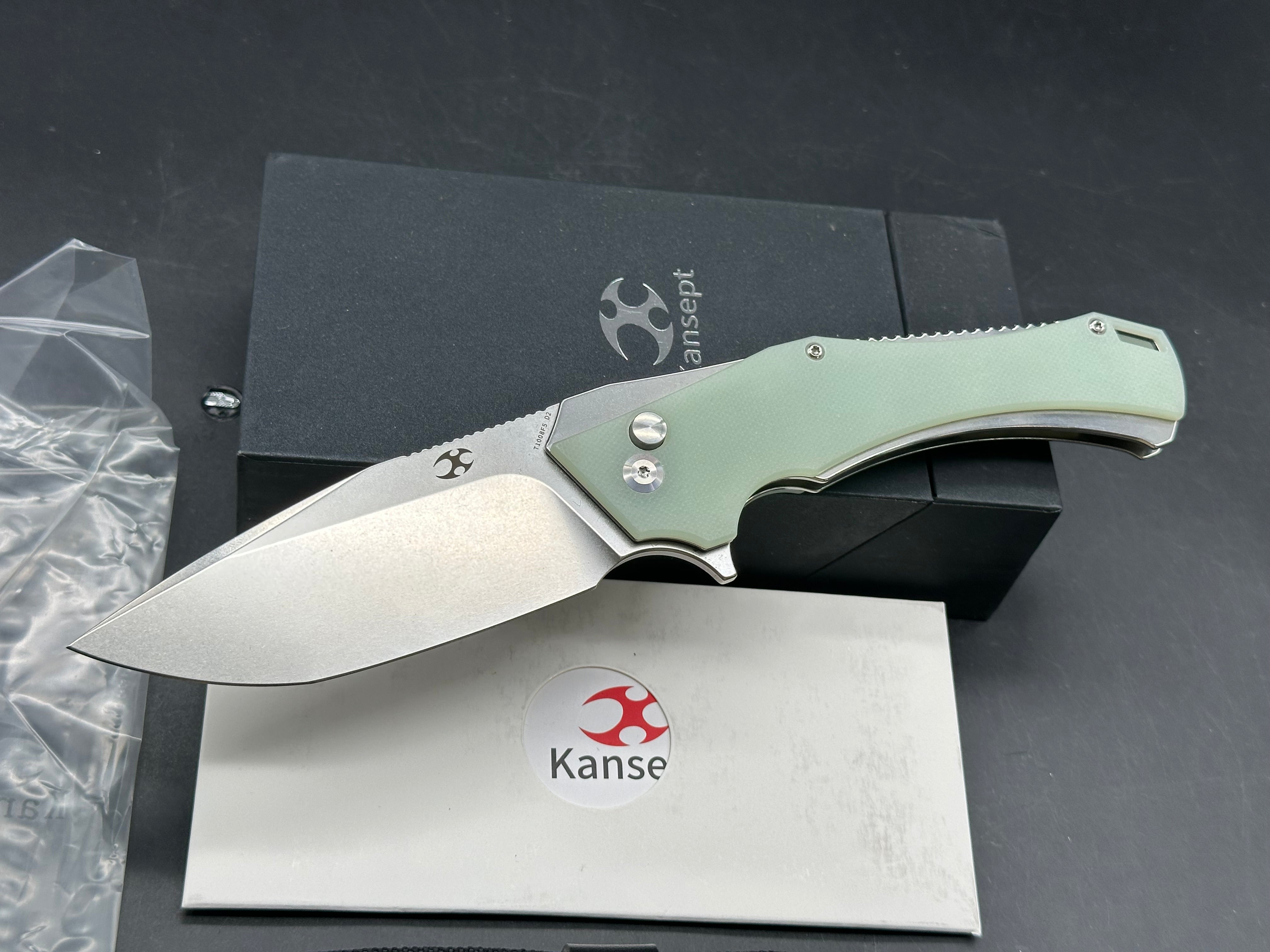 KANSEPT Hellx Button Lock Jade G10 Handle (3.6''D2 Blade)