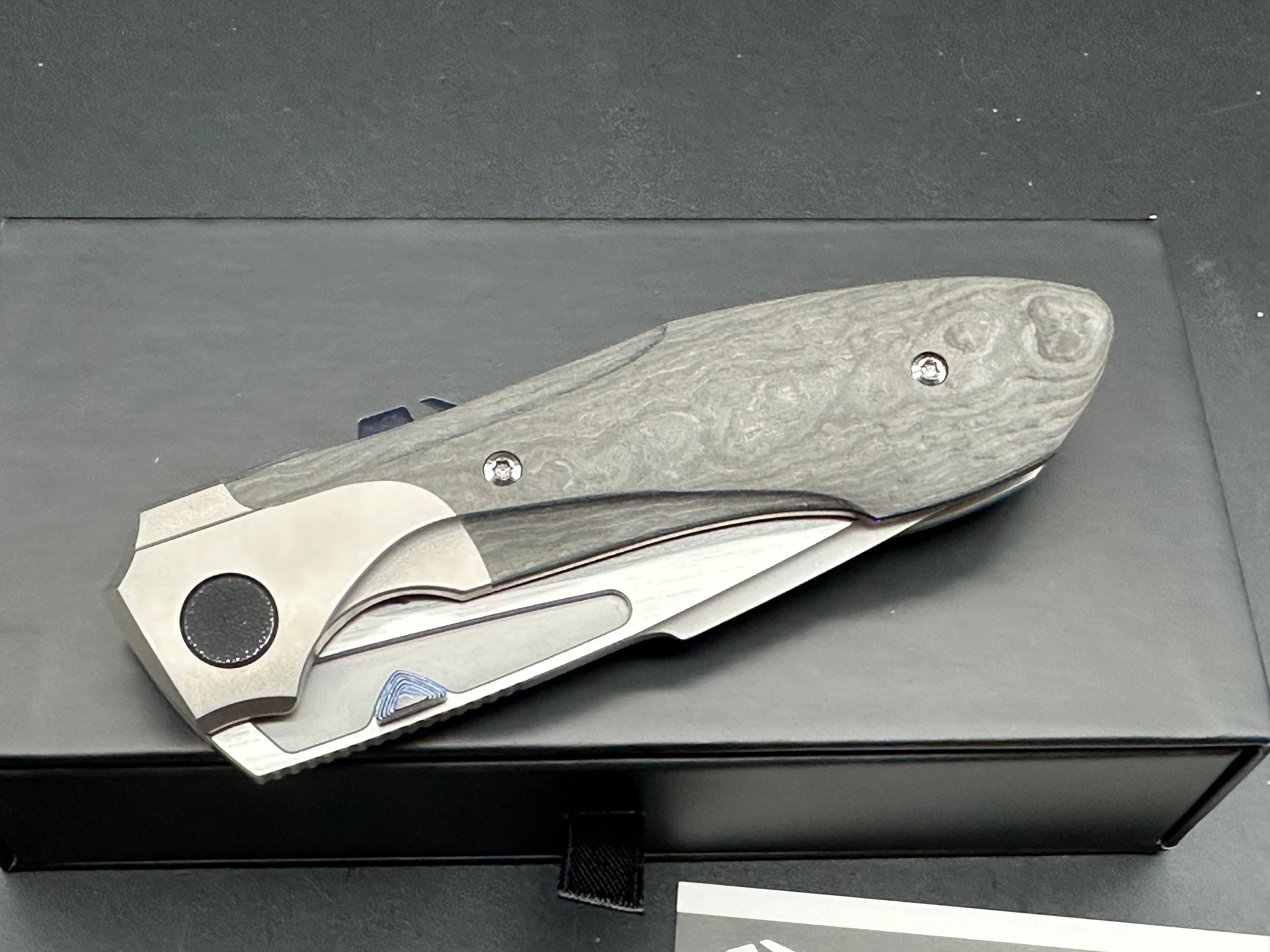 Null Knives Voodoo titanium/CF handles w/Hand satin M390 blade with full Dark Timascus kit