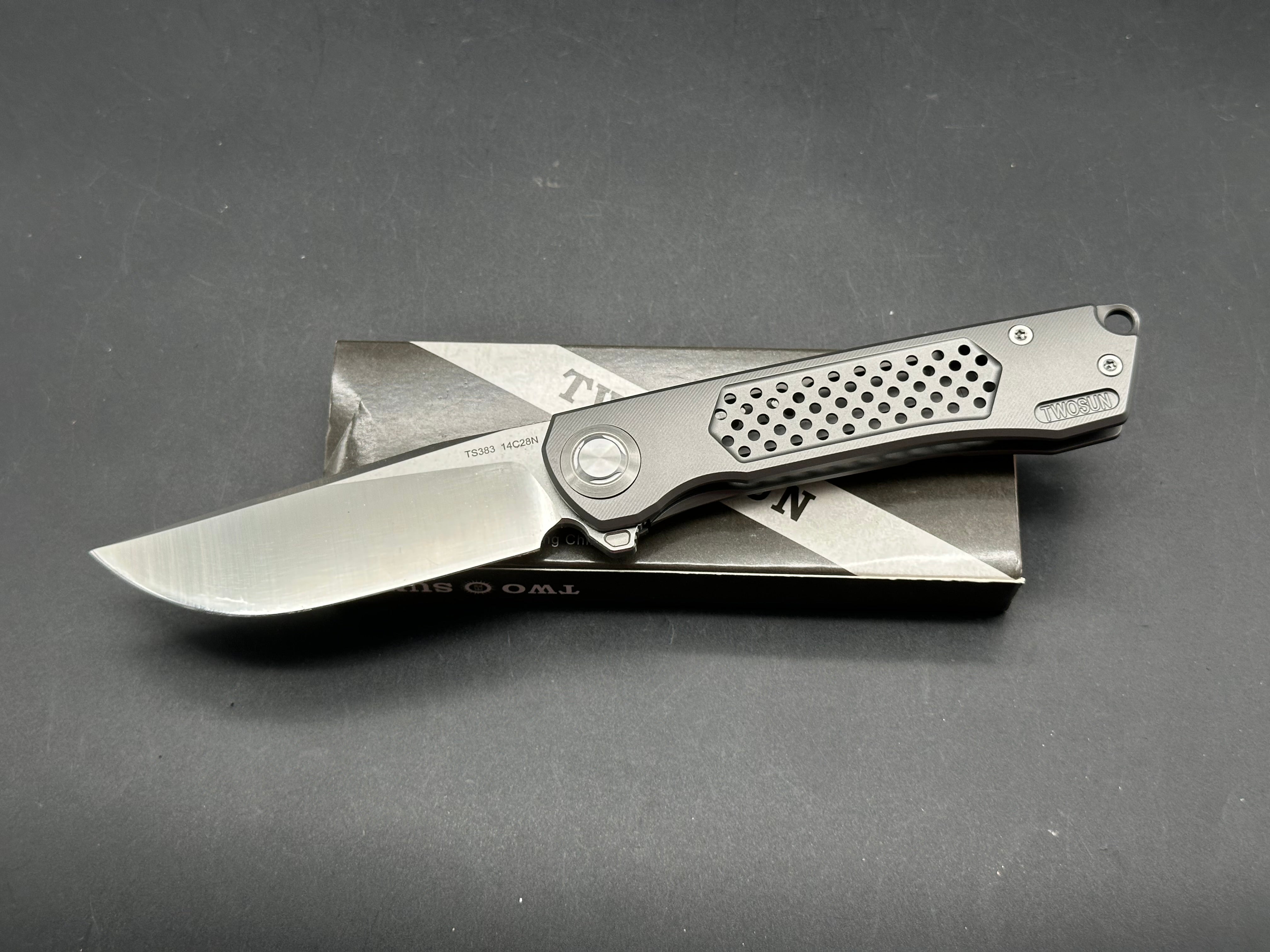 TWOSUN TS383 GRAY TITANIUM HANDLE 14C28N PLAIN EDGE