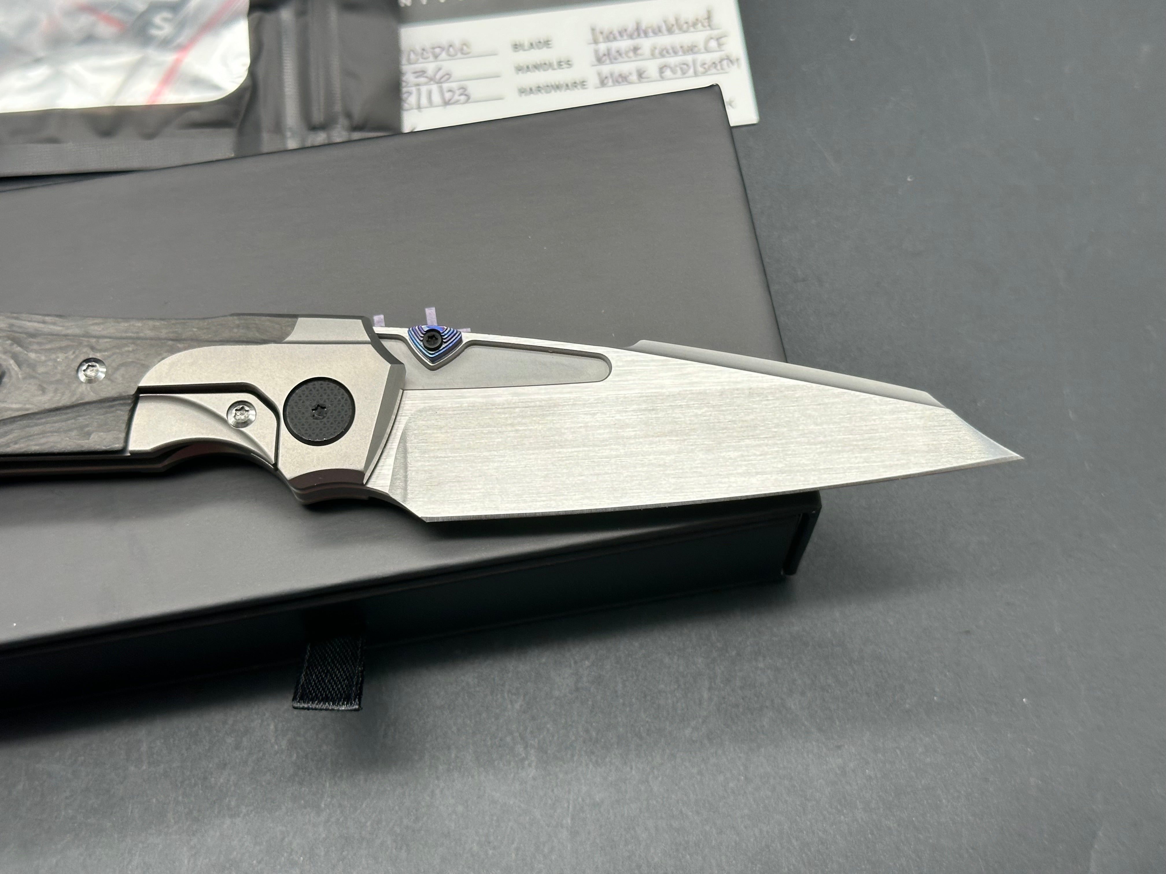 Null Knives Voodoo titanium/CF handles w/Hand satin M390 blade with full Dark Timascus kit