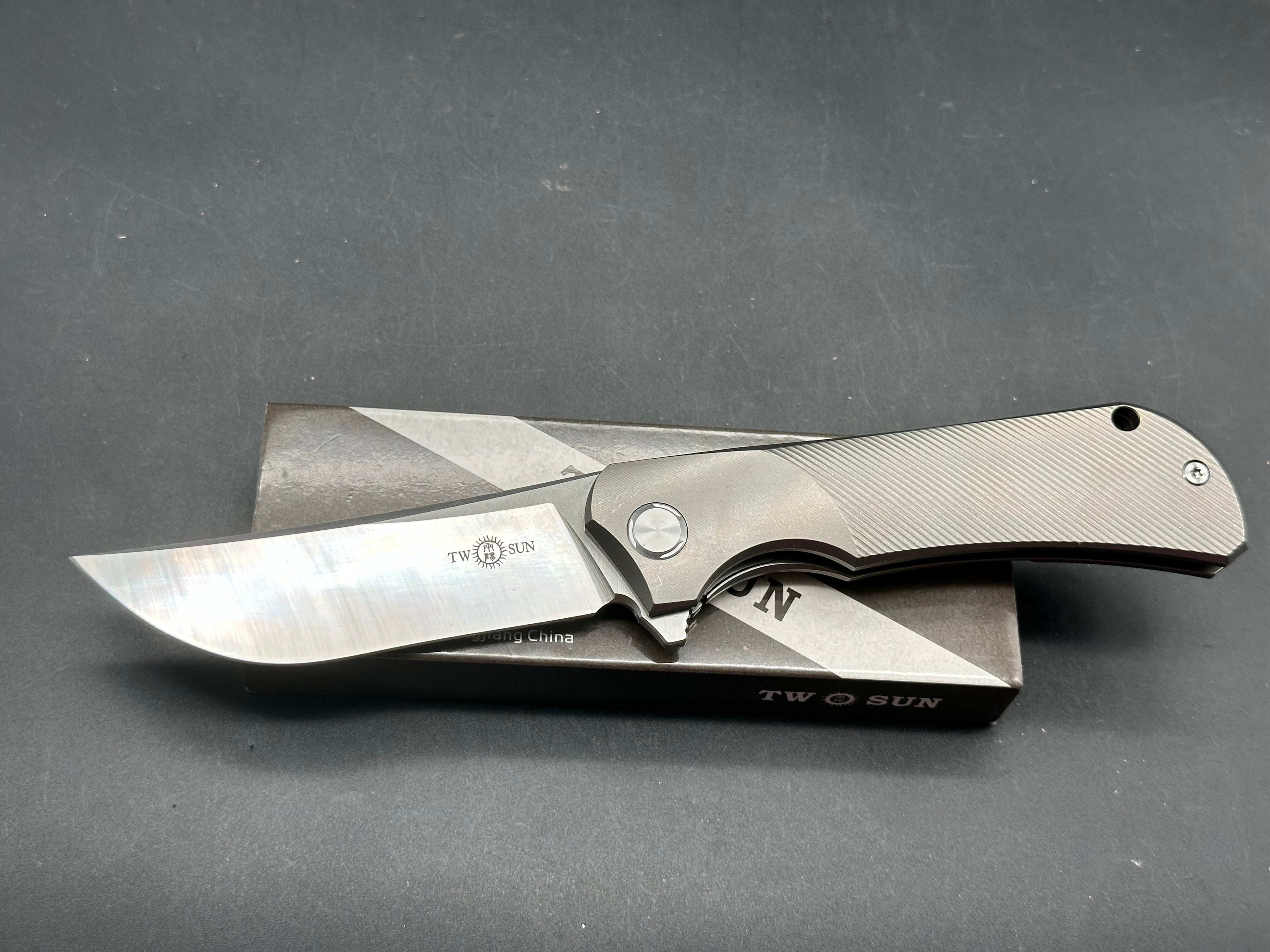 TWOSUN TS190 COBRA GRAY TITANIUM ALLOY HANDLE 14C28N PLAIN EDGE