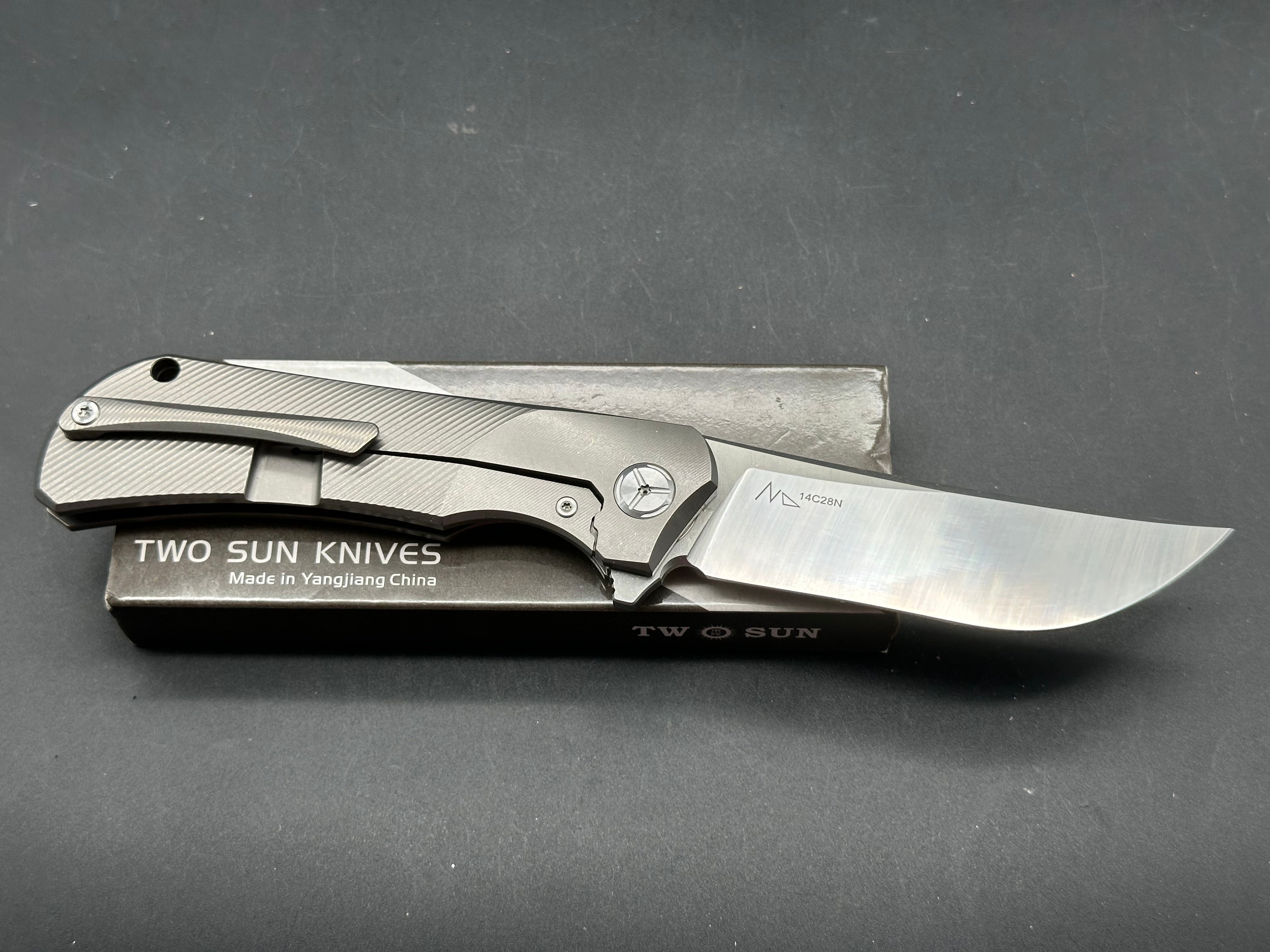TWOSUN TS190 COBRA GRAY TITANIUM ALLOY HANDLE 14C28N PLAIN EDGE