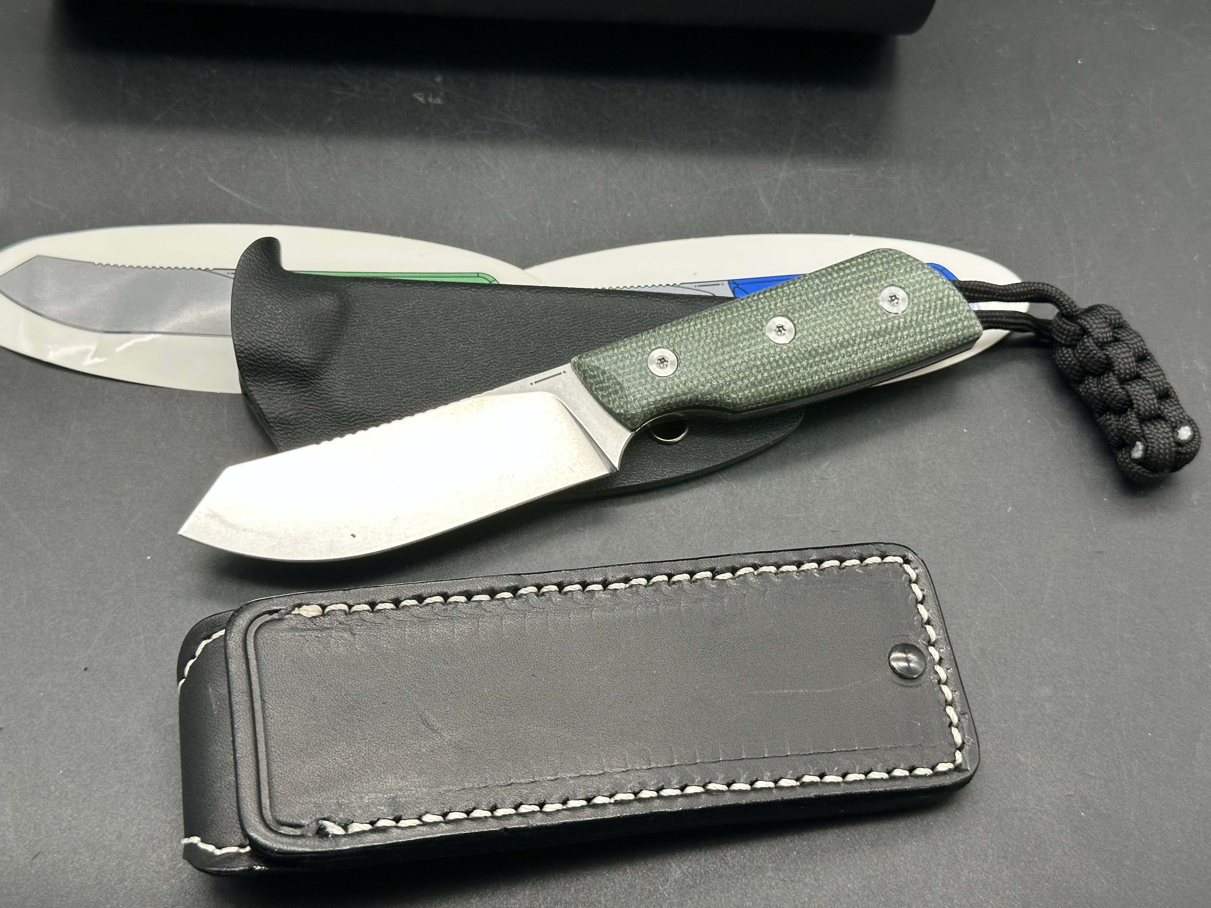 StraightLine EDC DCA Digger Fixed Blade Knife 3.05" 14C28N Blade Green Canvas Micarta Handles