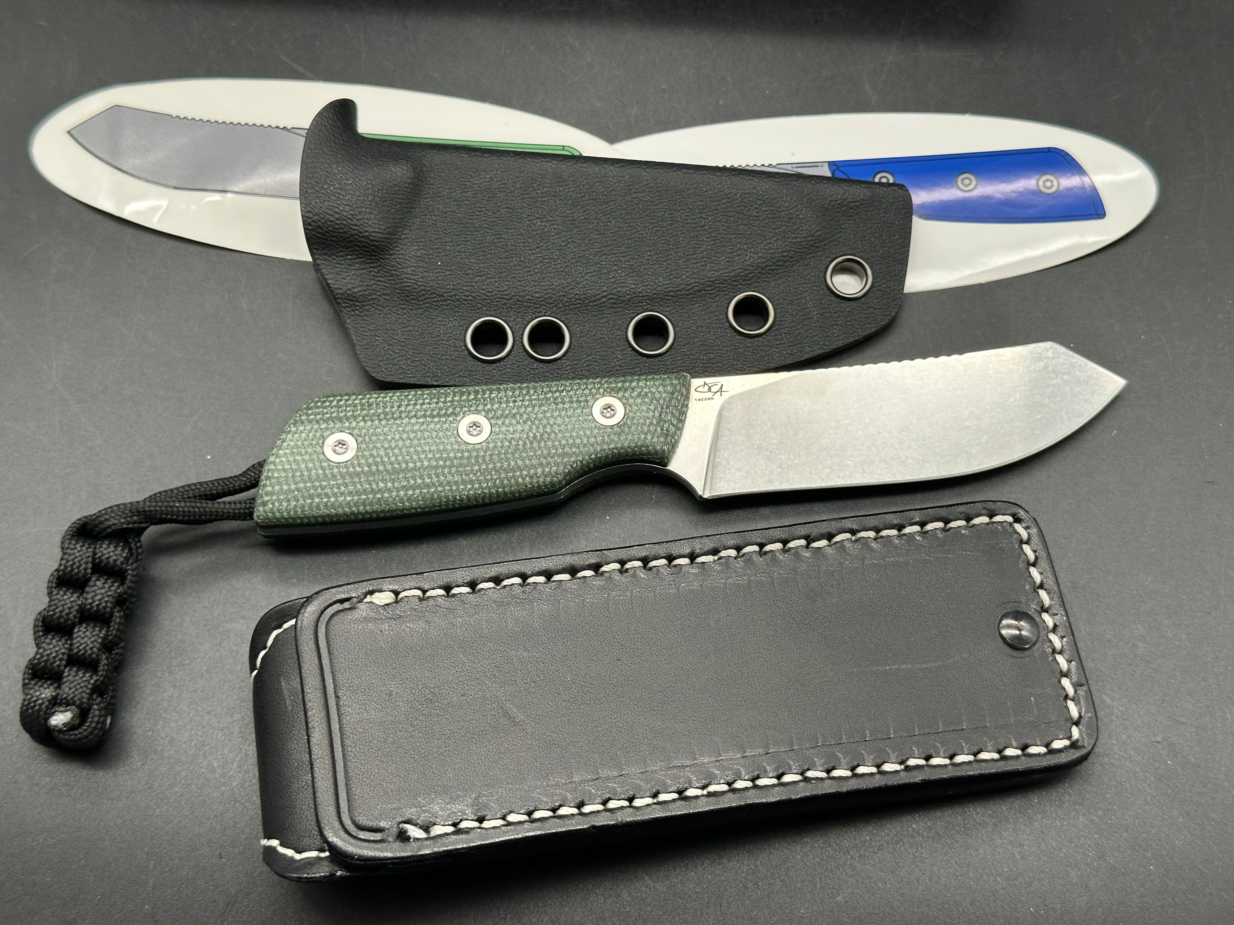 StraightLine EDC DCA Digger Fixed Blade Knife 3.05" 14C28N Blade Green Canvas Micarta Handles