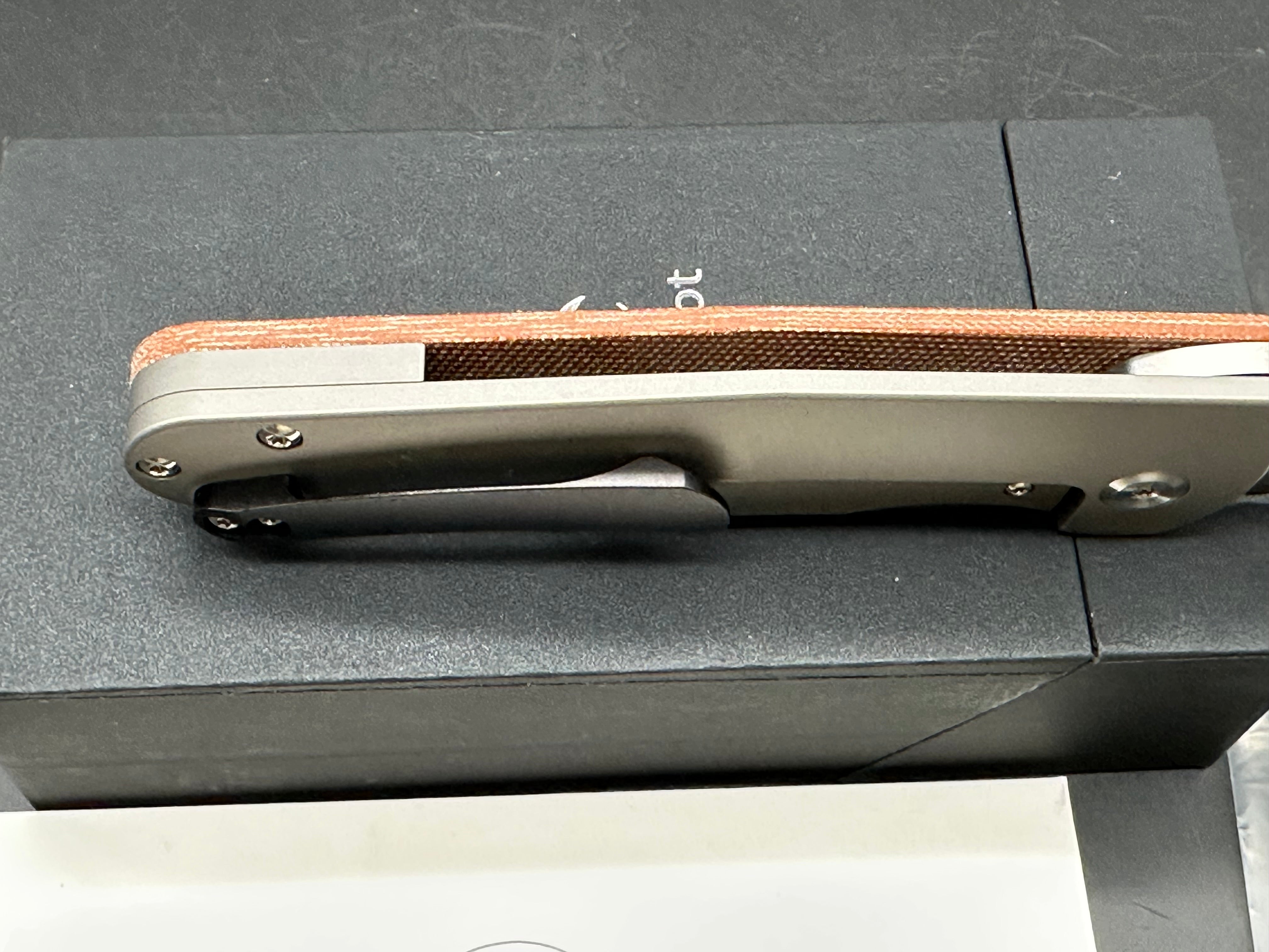 Kansept Knives Superhawk 3.89" CPM-S35VN Stonewashed Recurve Blade, Brown Micarta and Titanium Handles, Frame Lock