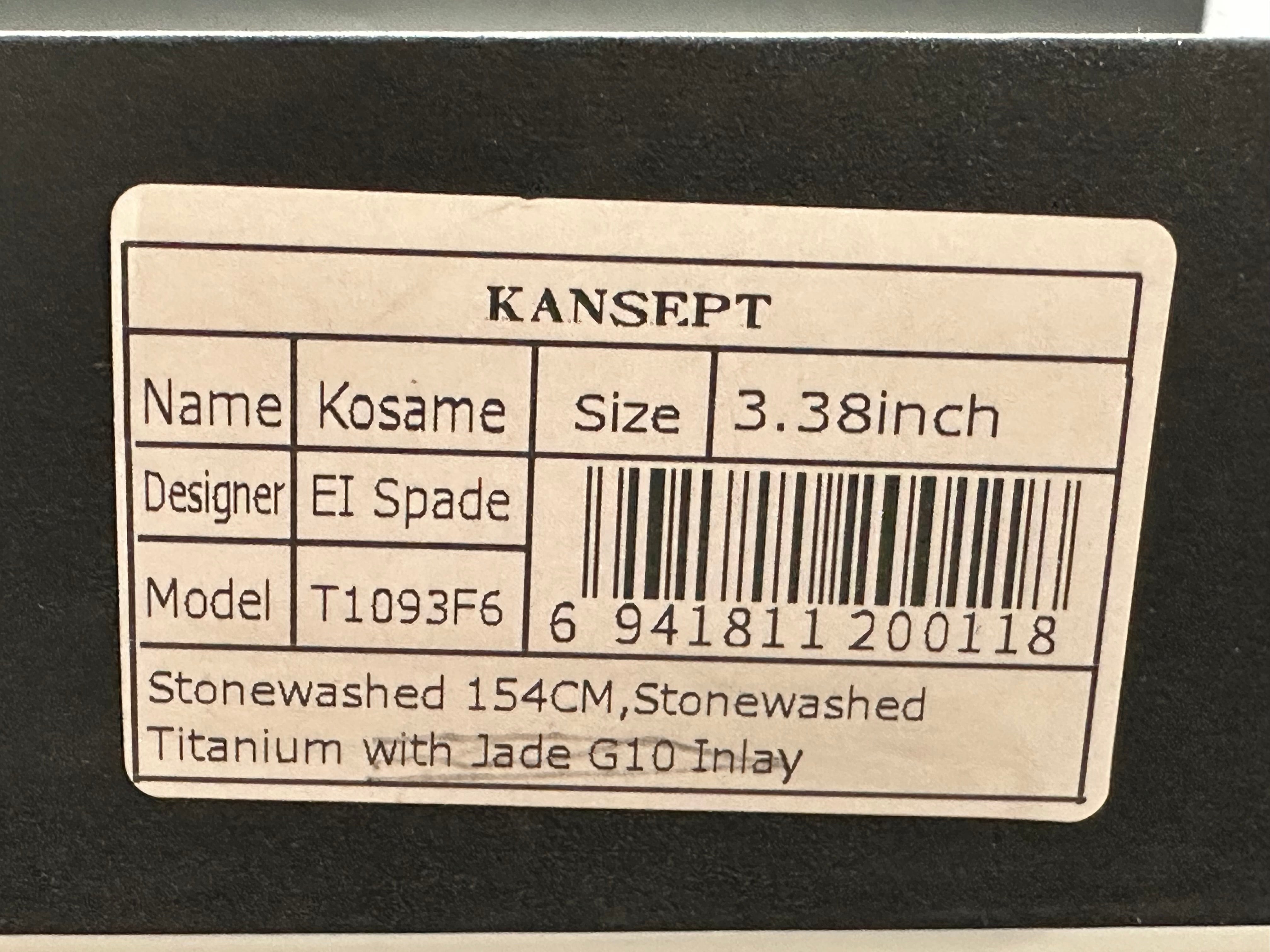 Kansept Kosame Button Lock Flipper Knife 3.37" 154CM Wharncliffe Blade, Stonewashed Titanium Handles
