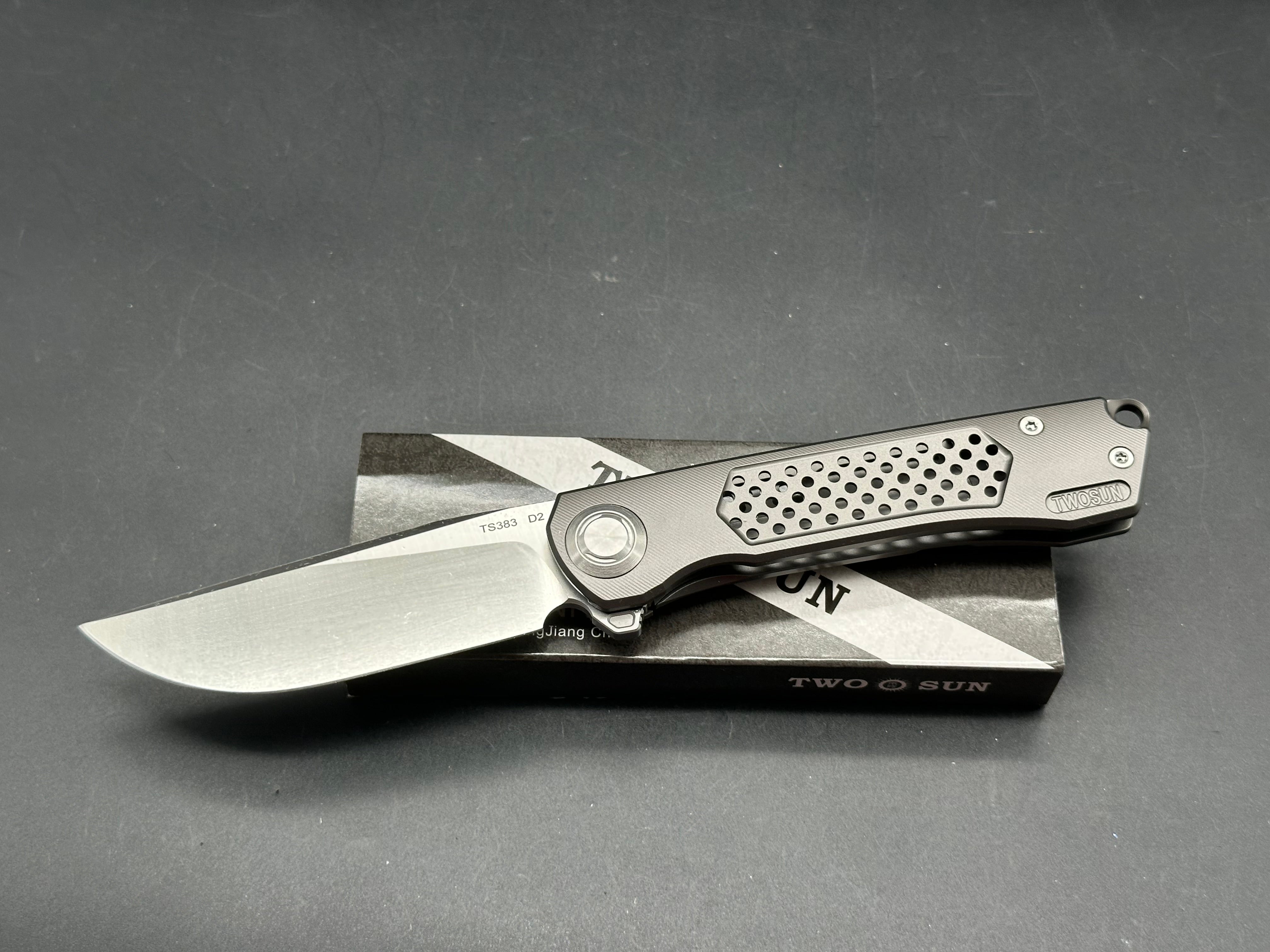 TWOSUN TS383 GRAY TITANIUM HANDLE D2 PLAIN EDGE