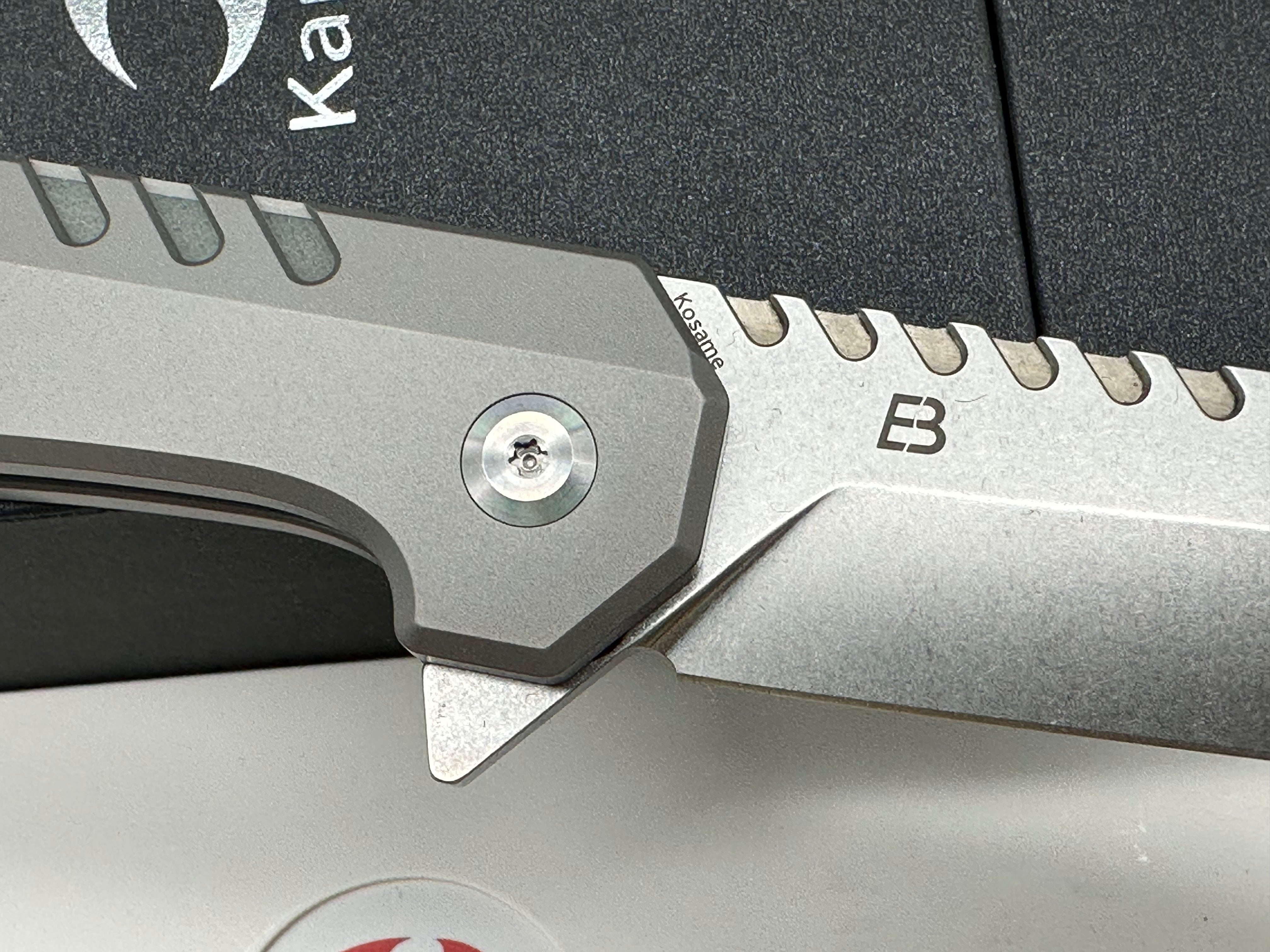 Kansept Kosame Button Lock Flipper Knife 3.37" 154CM Wharncliffe Blade, Stonewashed Titanium Handles