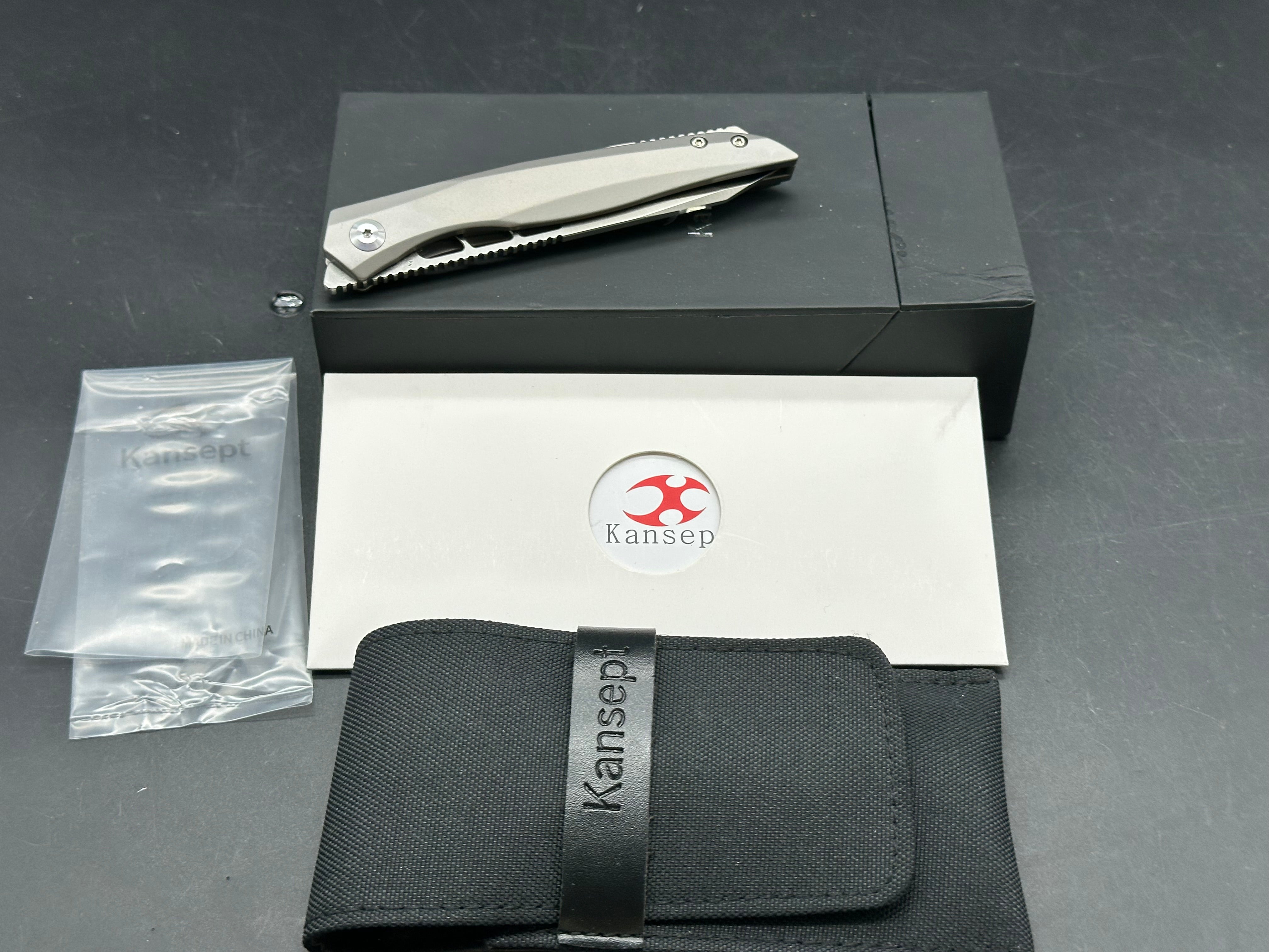 Kansept Knives Lucky Star Front Flipper 3.54" CPM-S35VN Satin Tanto Blade, Titanium Handles, Frame Lock