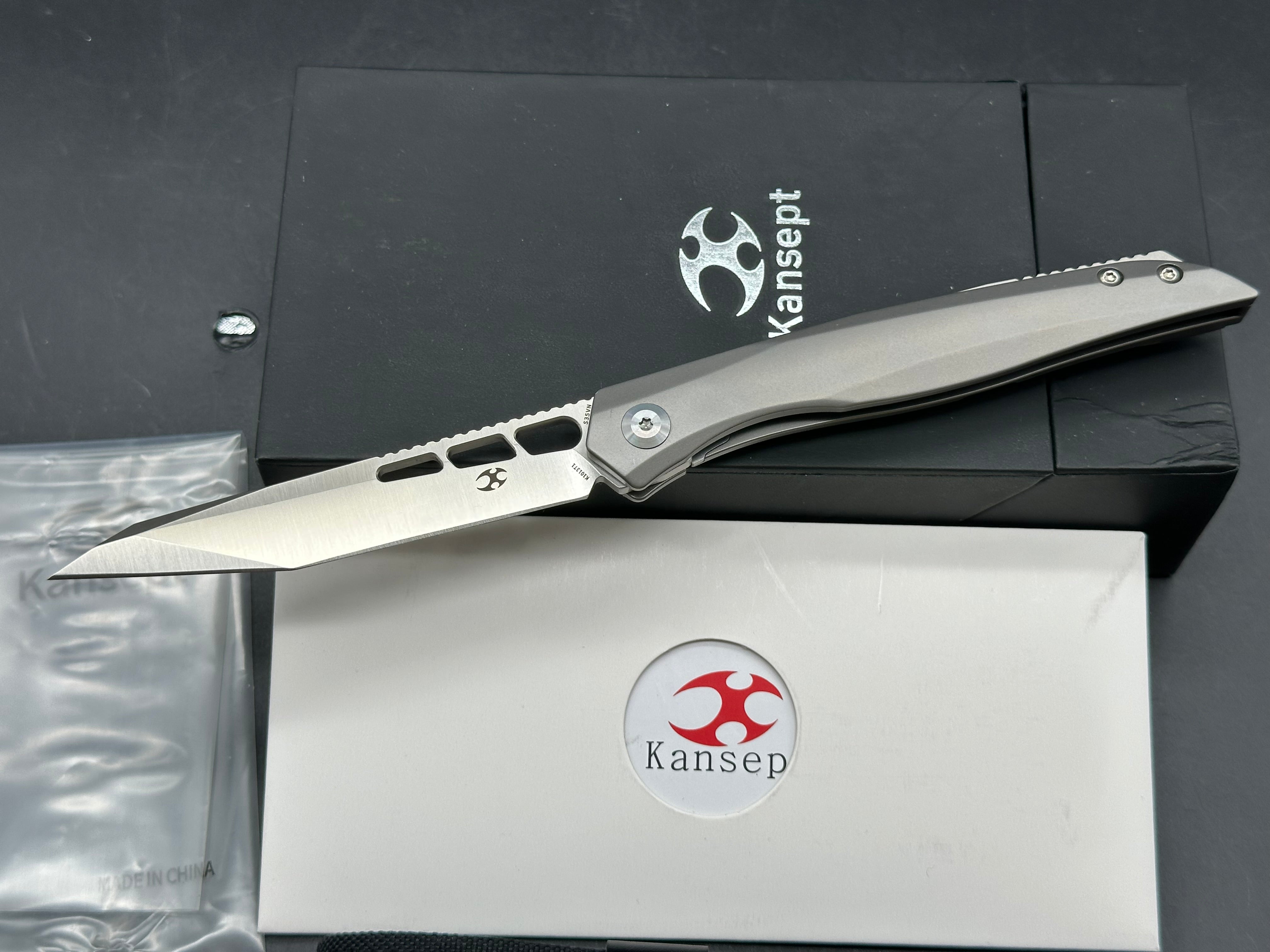 Kansept Knives Lucky Star Front Flipper 3.54" CPM-S35VN Satin Tanto Blade, Titanium Handles, Frame Lock