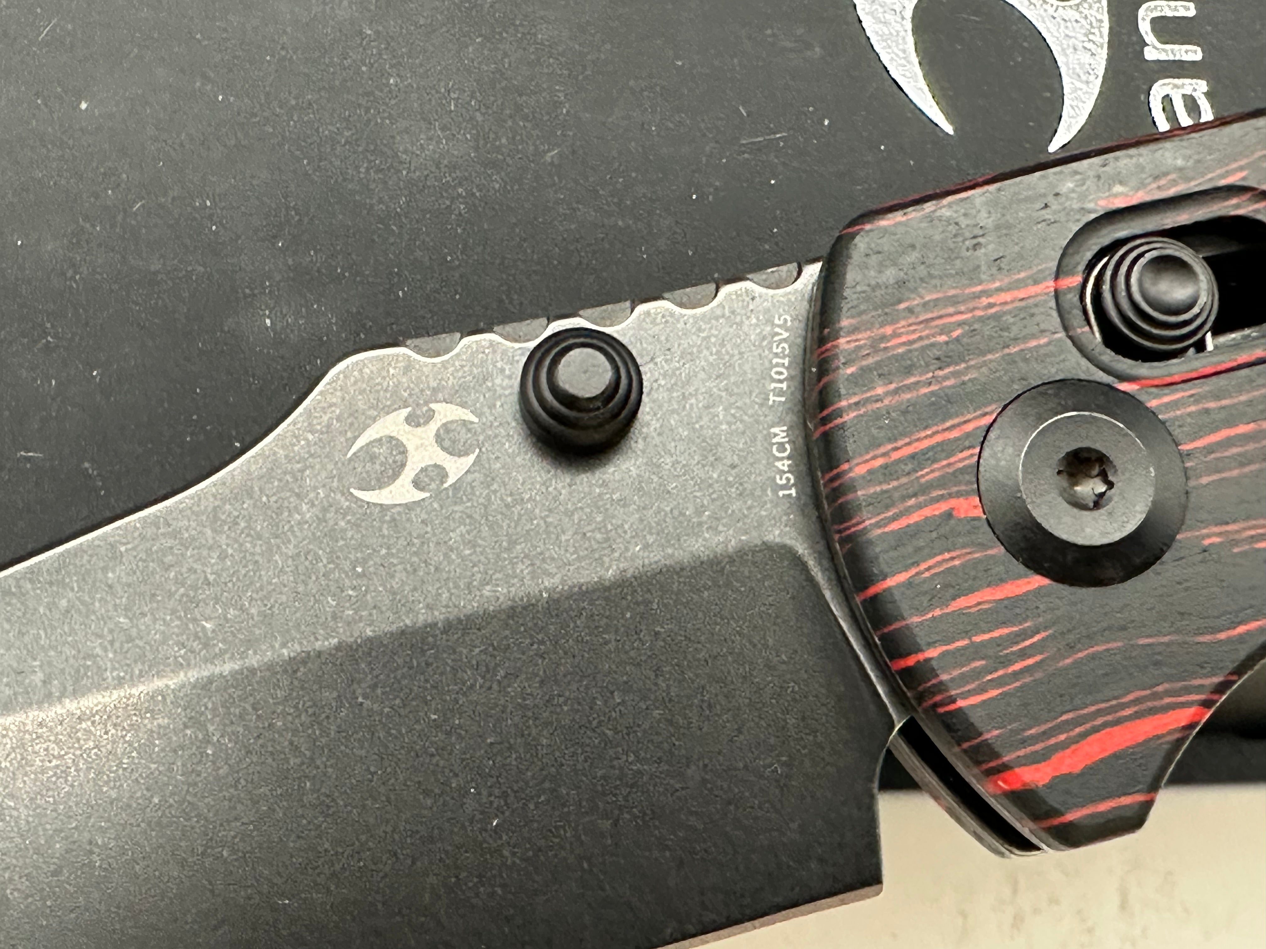 Kansept Knives Dirk Pinkerton Main Street 3.36" 154CM Black Wharncliffe Blade, Red G-Mascus Handles