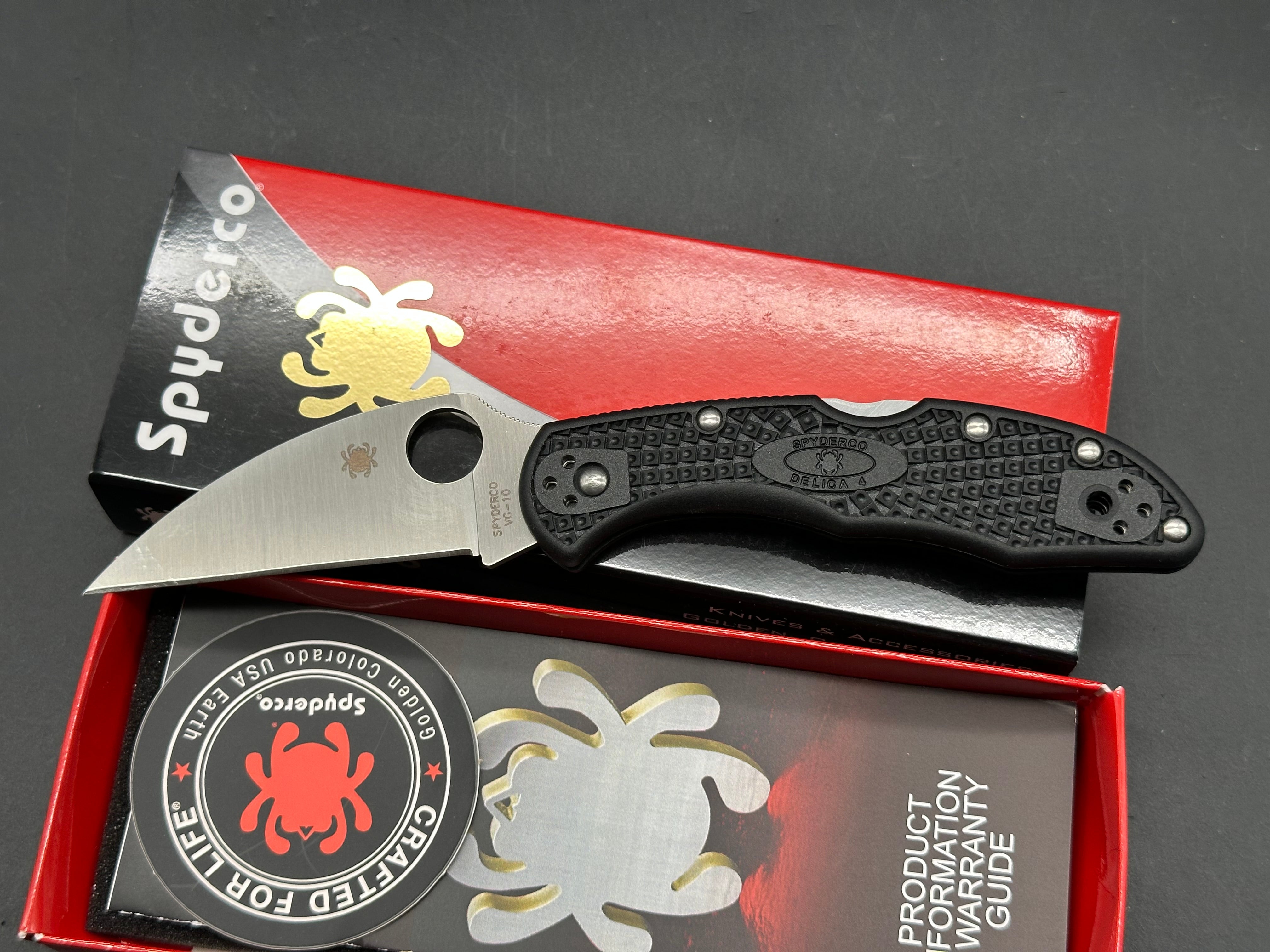 Spyderco Delica 4 Wharncliffe 2.875" VG-10 Satin Blade with Black FRN Scales