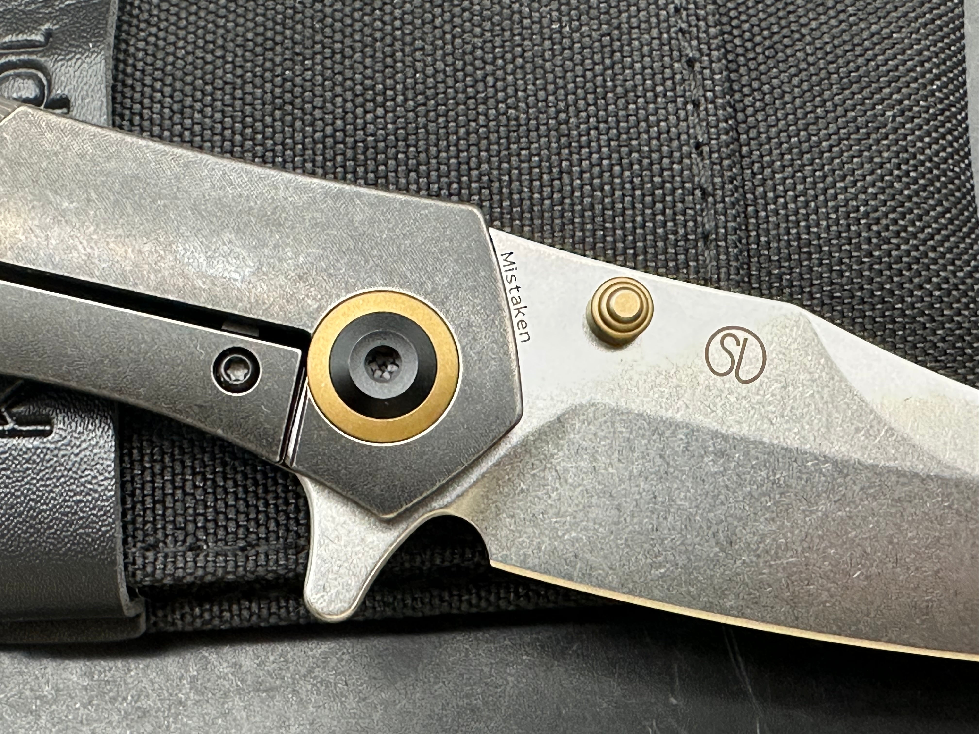 Kansept Knives Jonathan Styles Mistaken 3.15" CPM-20CV Modified Wharncliffe Blade, Black Titanium Handles with Copper Carbon Fiber Inlays