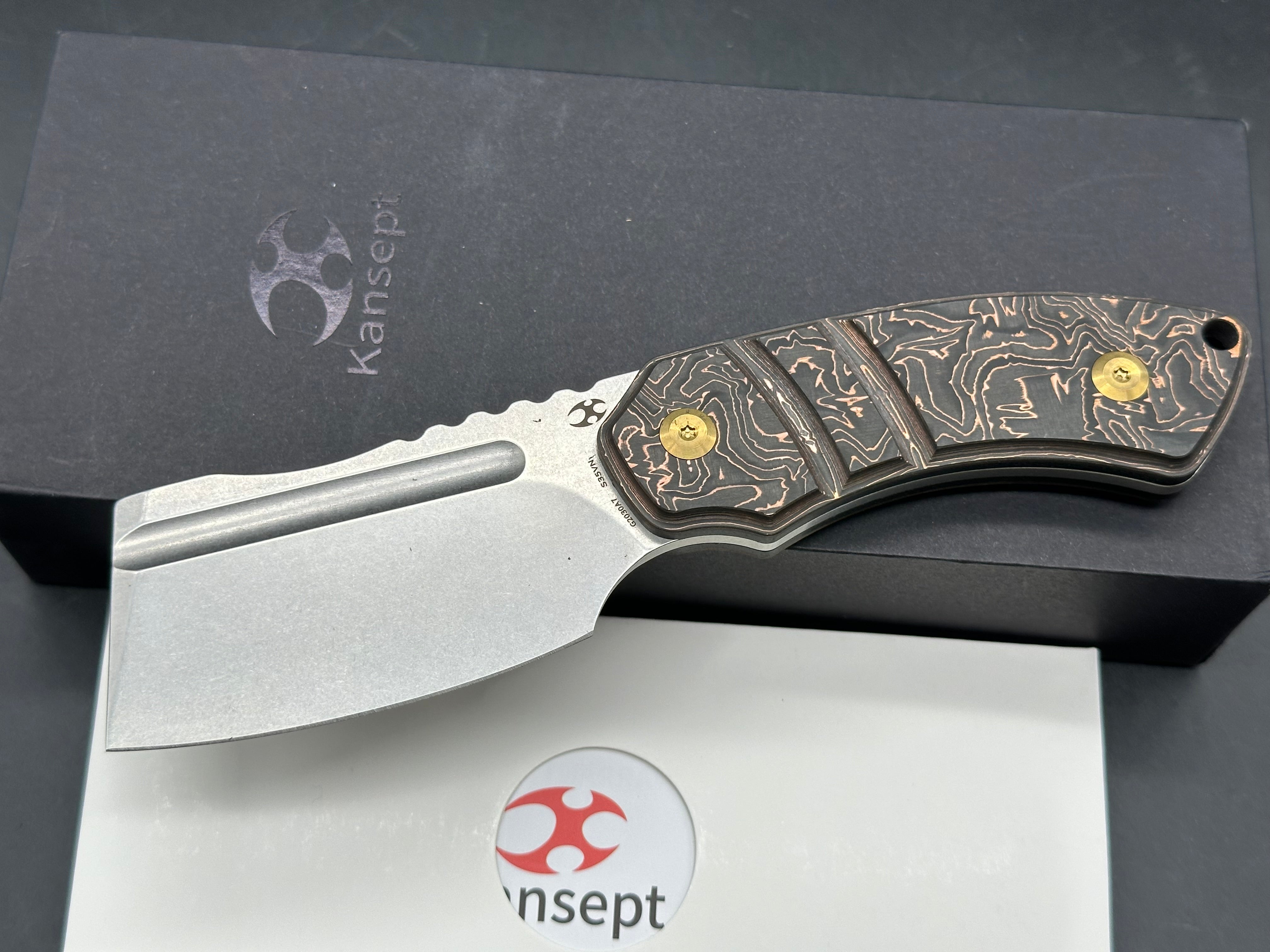 KANSEPT Korvid S Fixed Blade Copper Carbon Fiber + Kydex Sheath Handle (2.9" CPM-S35VN Blade)