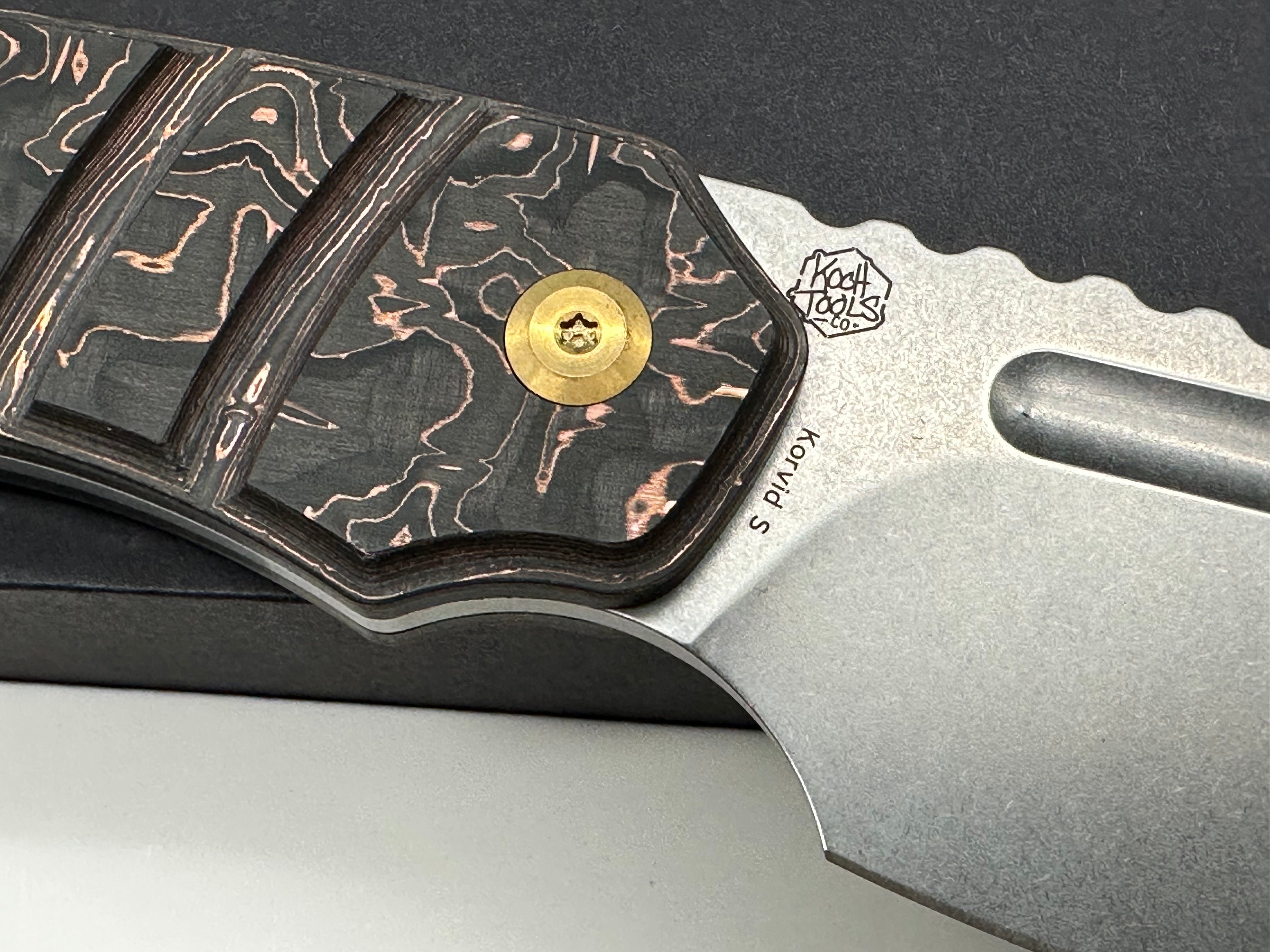 KANSEPT Korvid S Fixed Blade Copper Carbon Fiber + Kydex Sheath Handle (2.9" CPM-S35VN Blade)