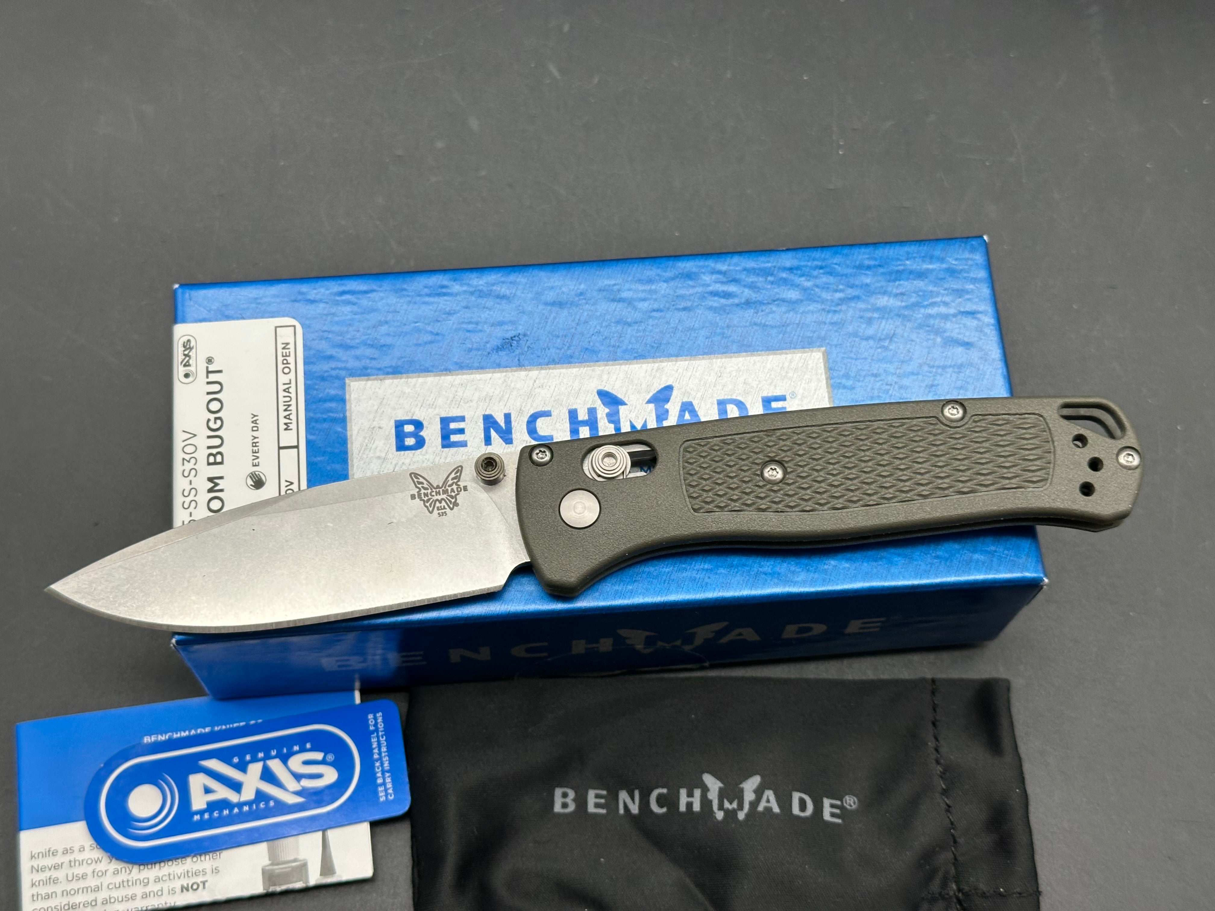 Benchmade Bugout-Custom, 3.24" CPM S30V Stonewash Blade with OD Green Grivory Scales