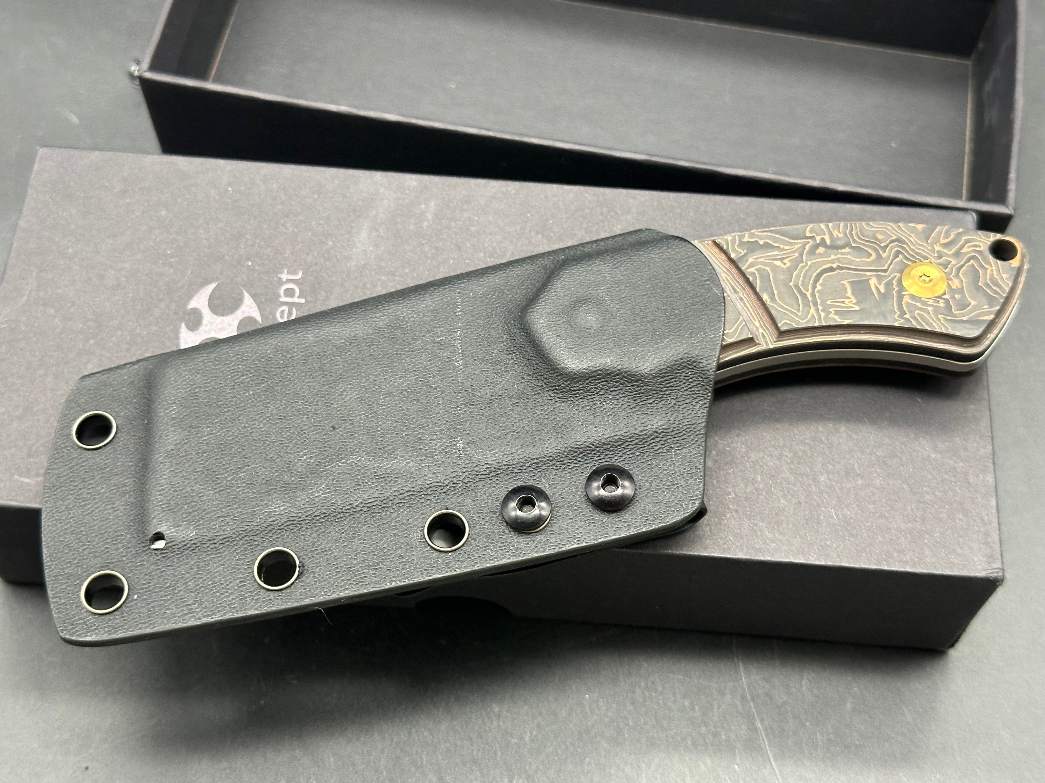 KANSEPT Korvid S Fixed Blade Copper Carbon Fiber + Kydex Sheath Handle (2.9" CPM-S35VN Blade)