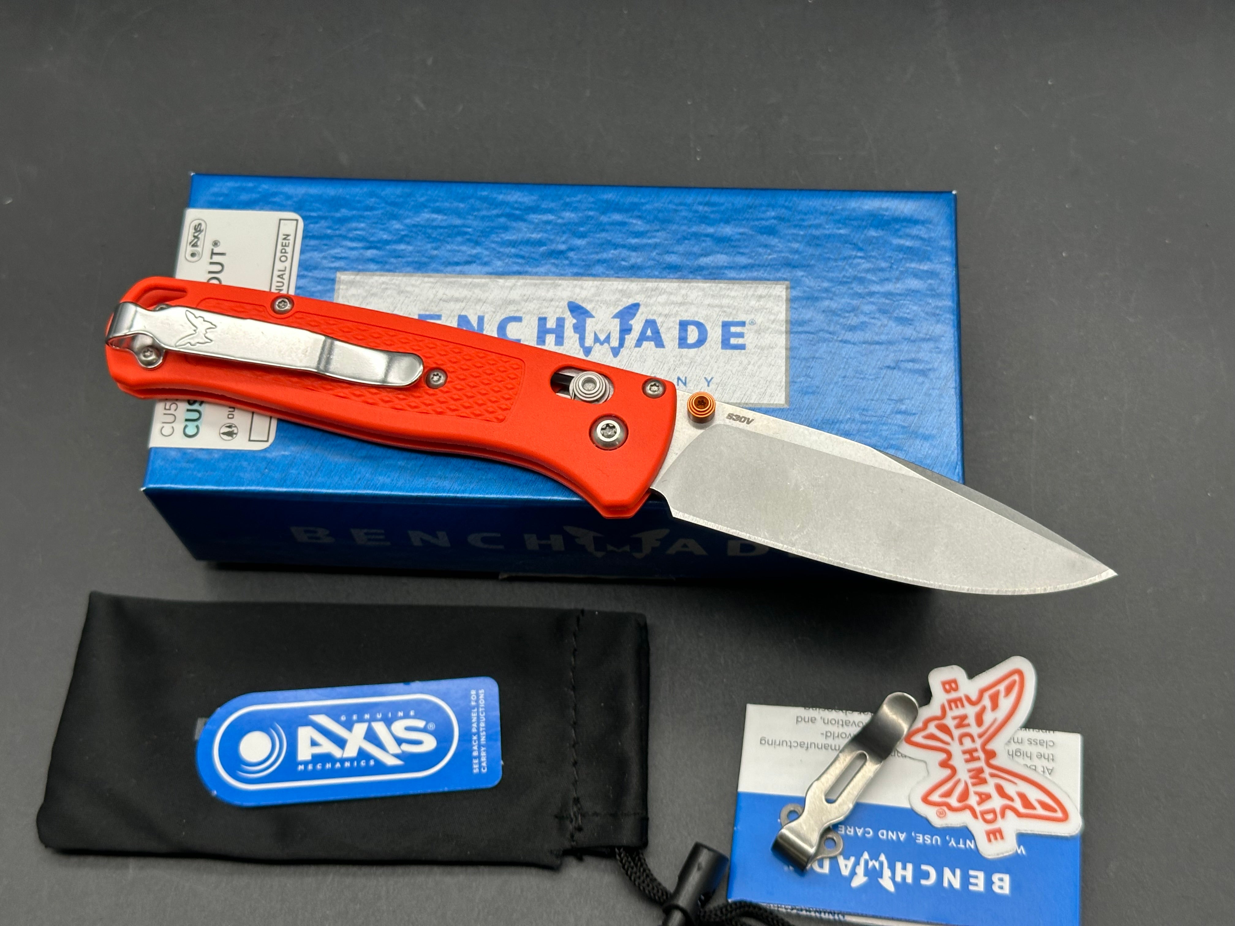 Benchmade Bugout-Custom, 3.24" CPM S30V Stonewash Blade with Orange Grivory Scales
