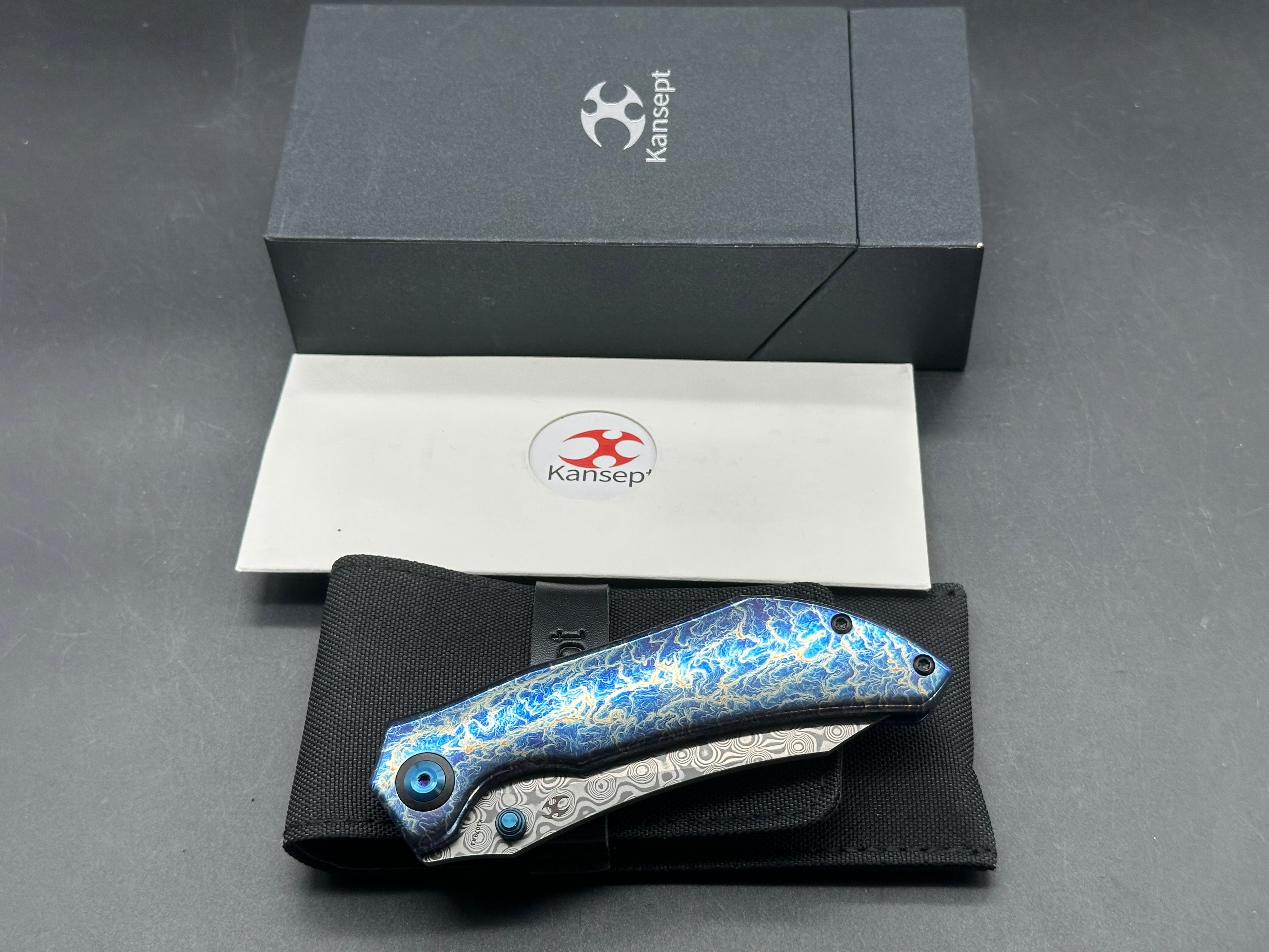 KANSEPT TIPPER FOLDING KNIFE LIGHTNING STRIKE TITANIUM HANDLE DAMASCUS BLADE