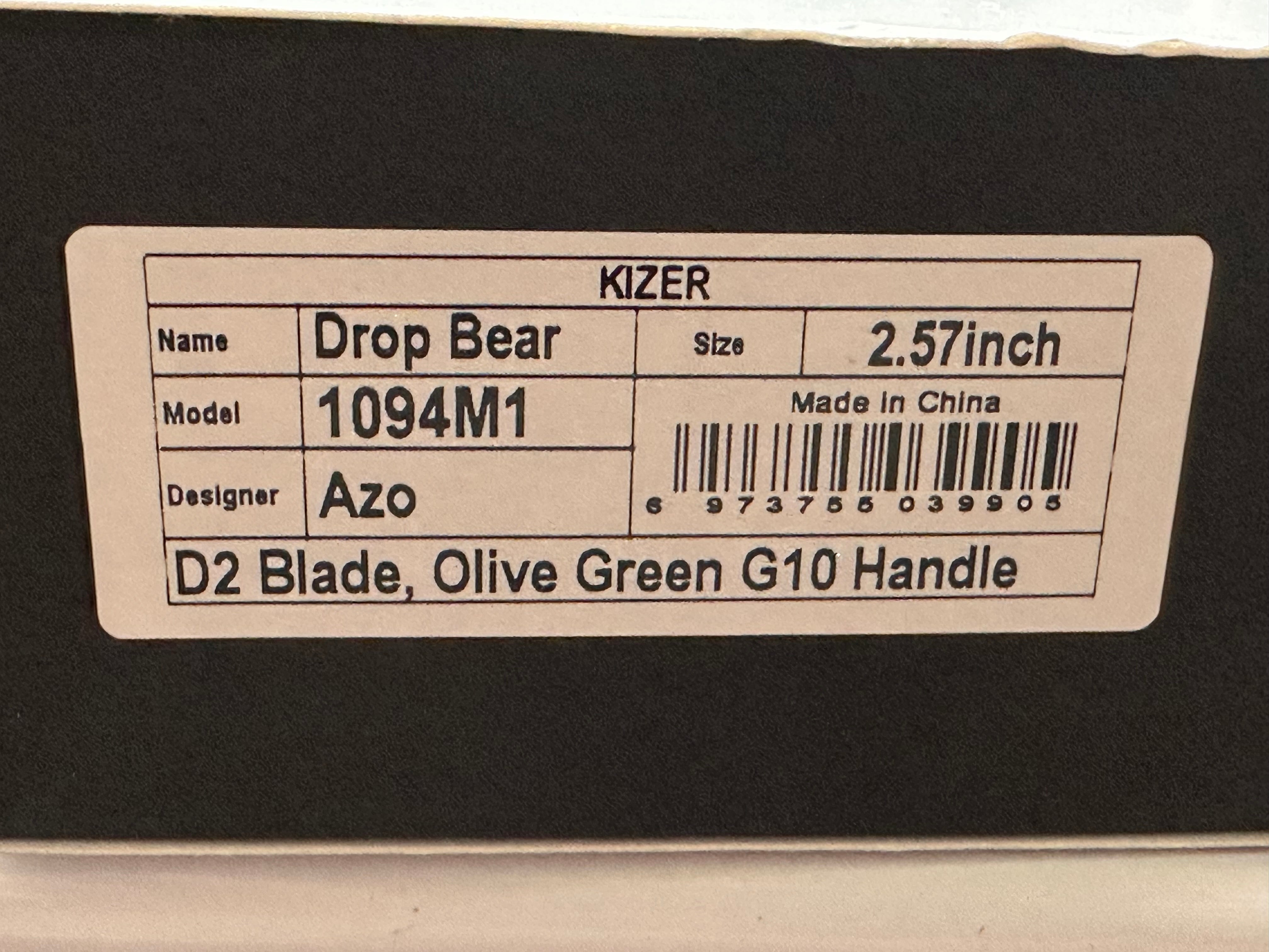 KIZER DROP BEAR FIXED BLADE KNIFE OLIVE GREEN G10 HANDLE