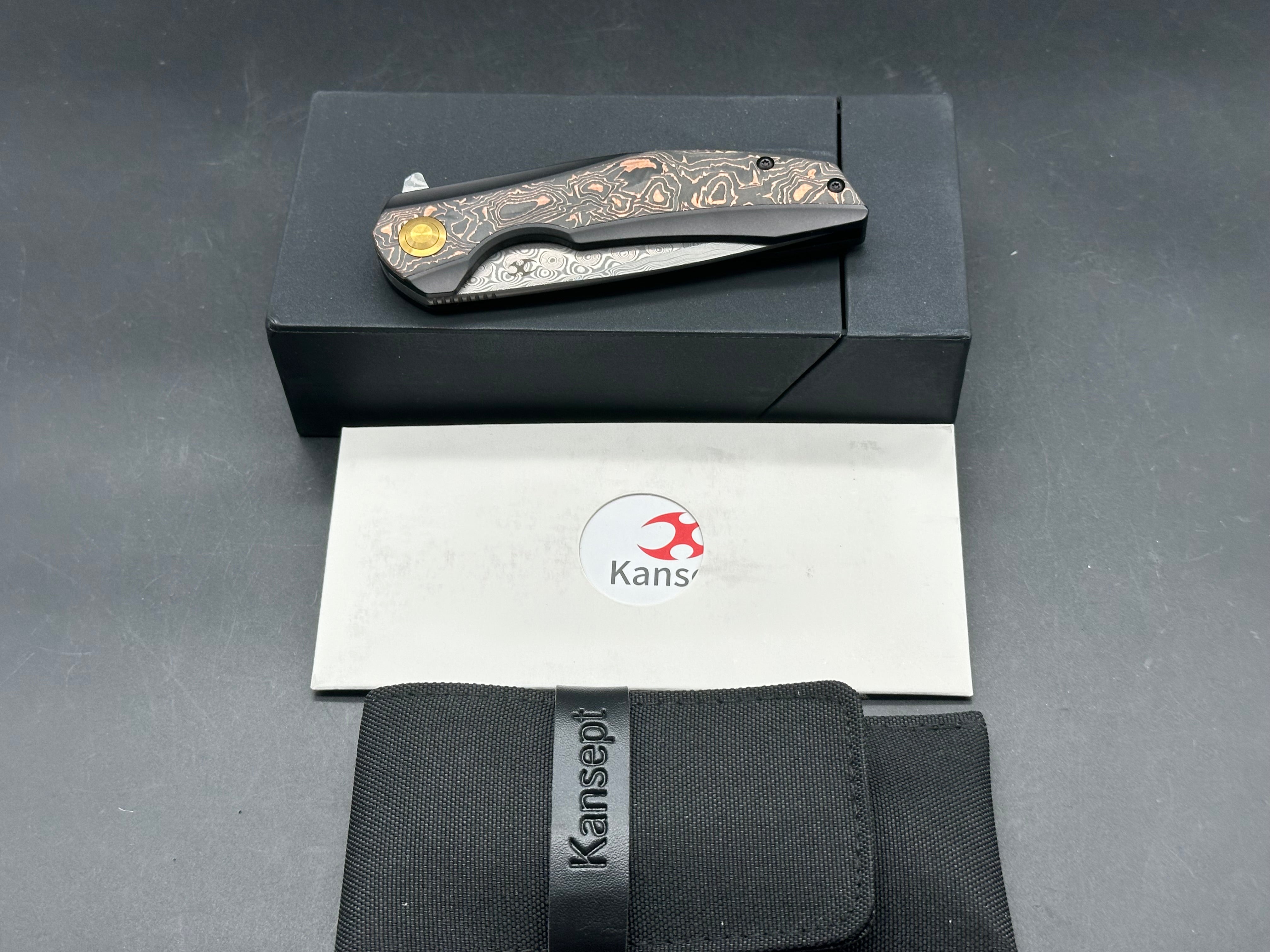 KANSEPT ACCIPITER TITANIUM/COPPER CF HANDLE DAMASCUS BLADE