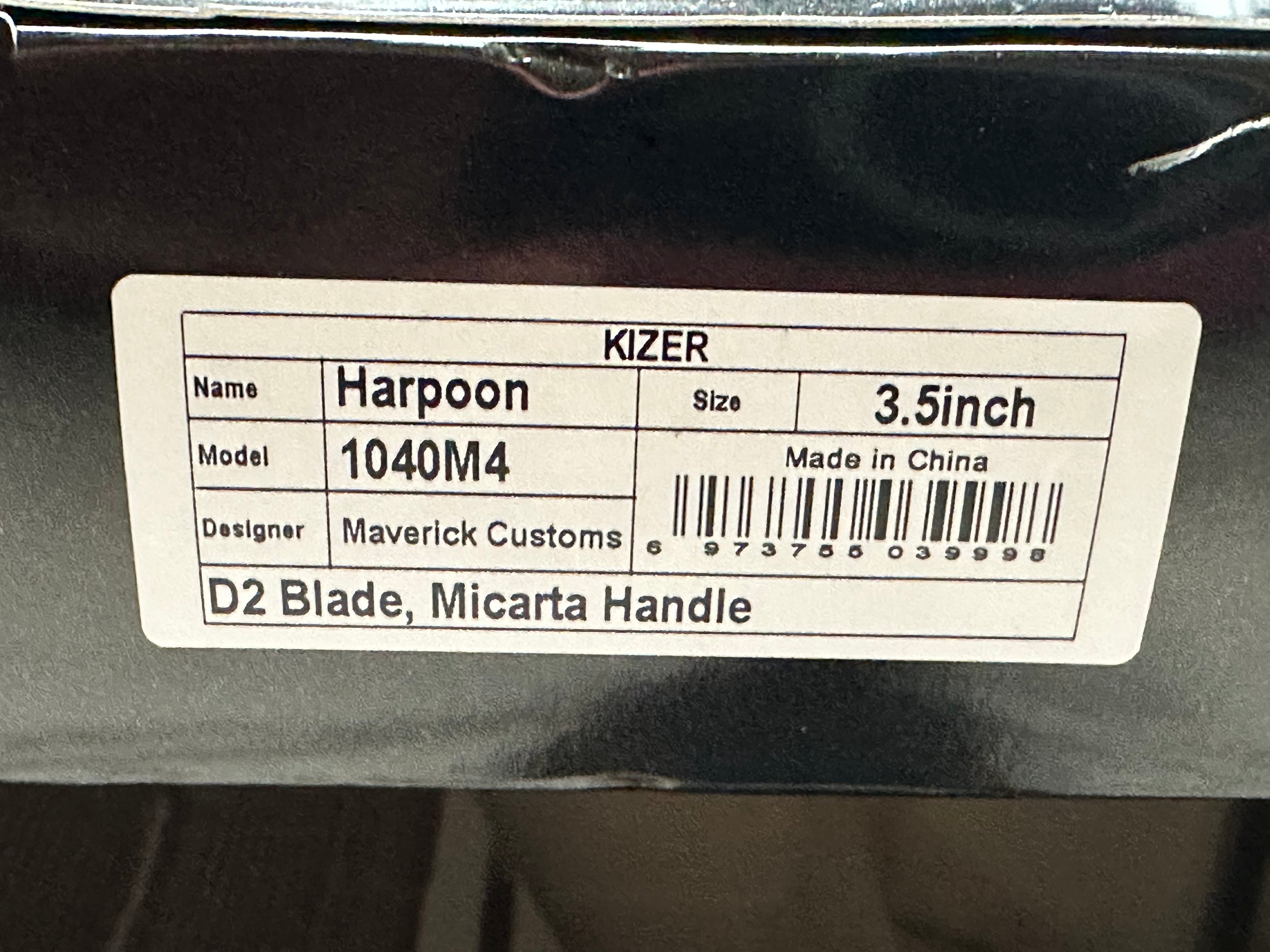 KIZER HARPOON FIXED BLADE KNIFE MICARTA HANDLE PLAIN BLACK D2 BLADE