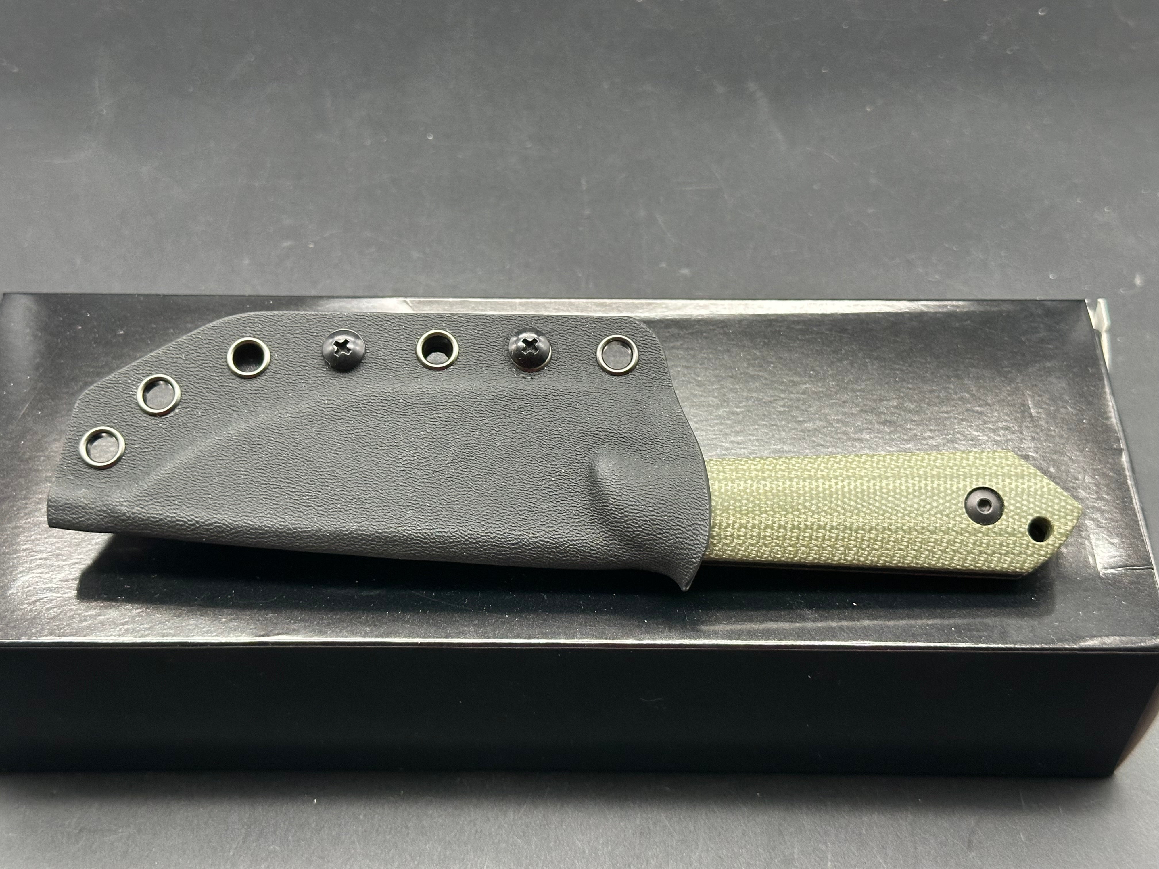 KIZER HARPOON FIXED BLADE KNIFE MICARTA HANDLE PLAIN BLACK D2 BLADE