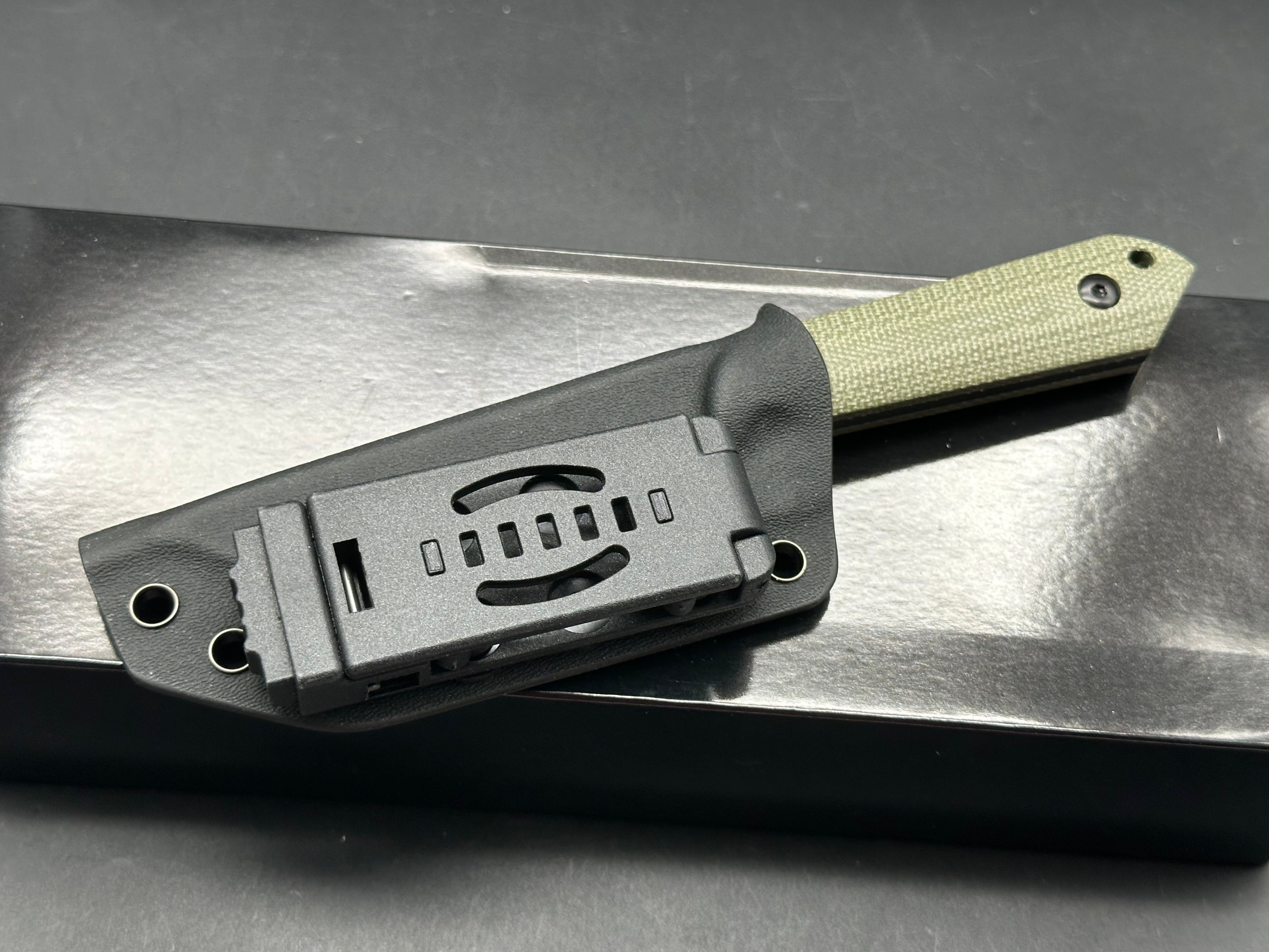 KIZER HARPOON FIXED BLADE KNIFE MICARTA HANDLE PLAIN BLACK D2 BLADE