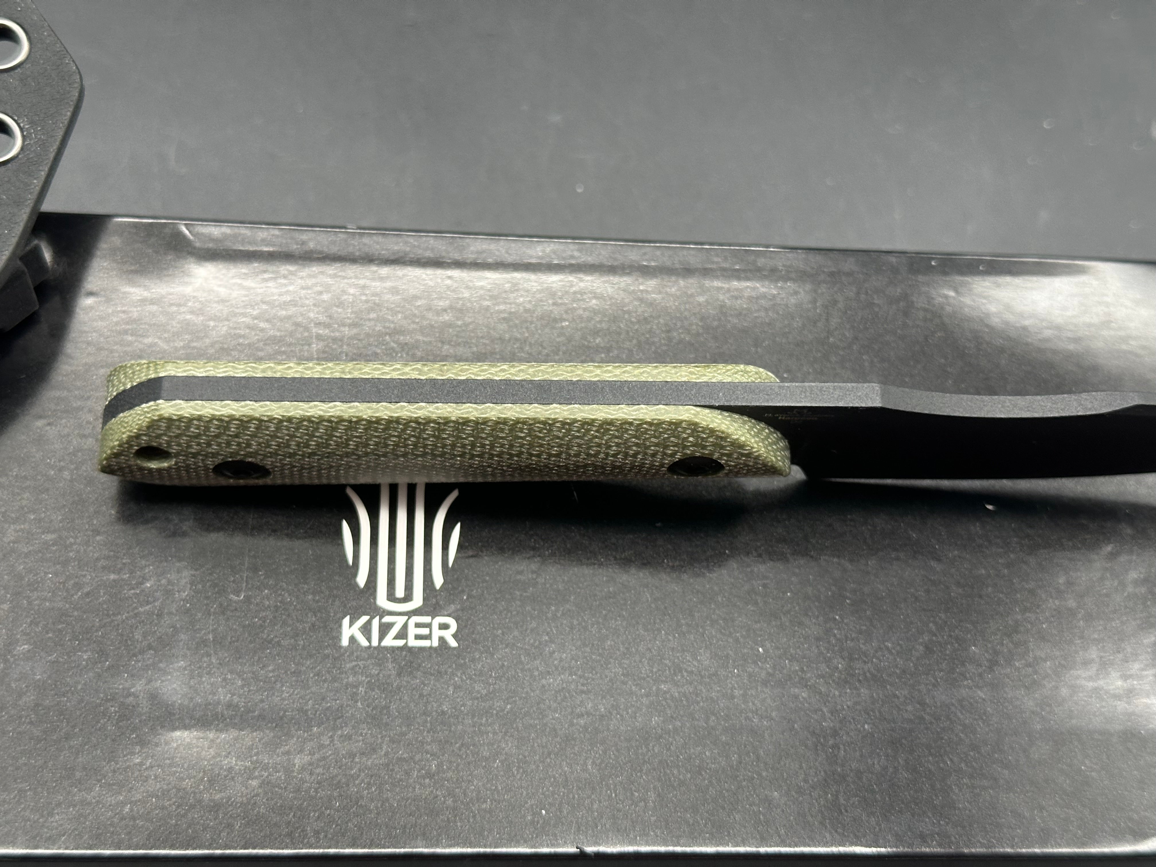 KIZER HARPOON FIXED BLADE KNIFE MICARTA HANDLE PLAIN BLACK D2 BLADE