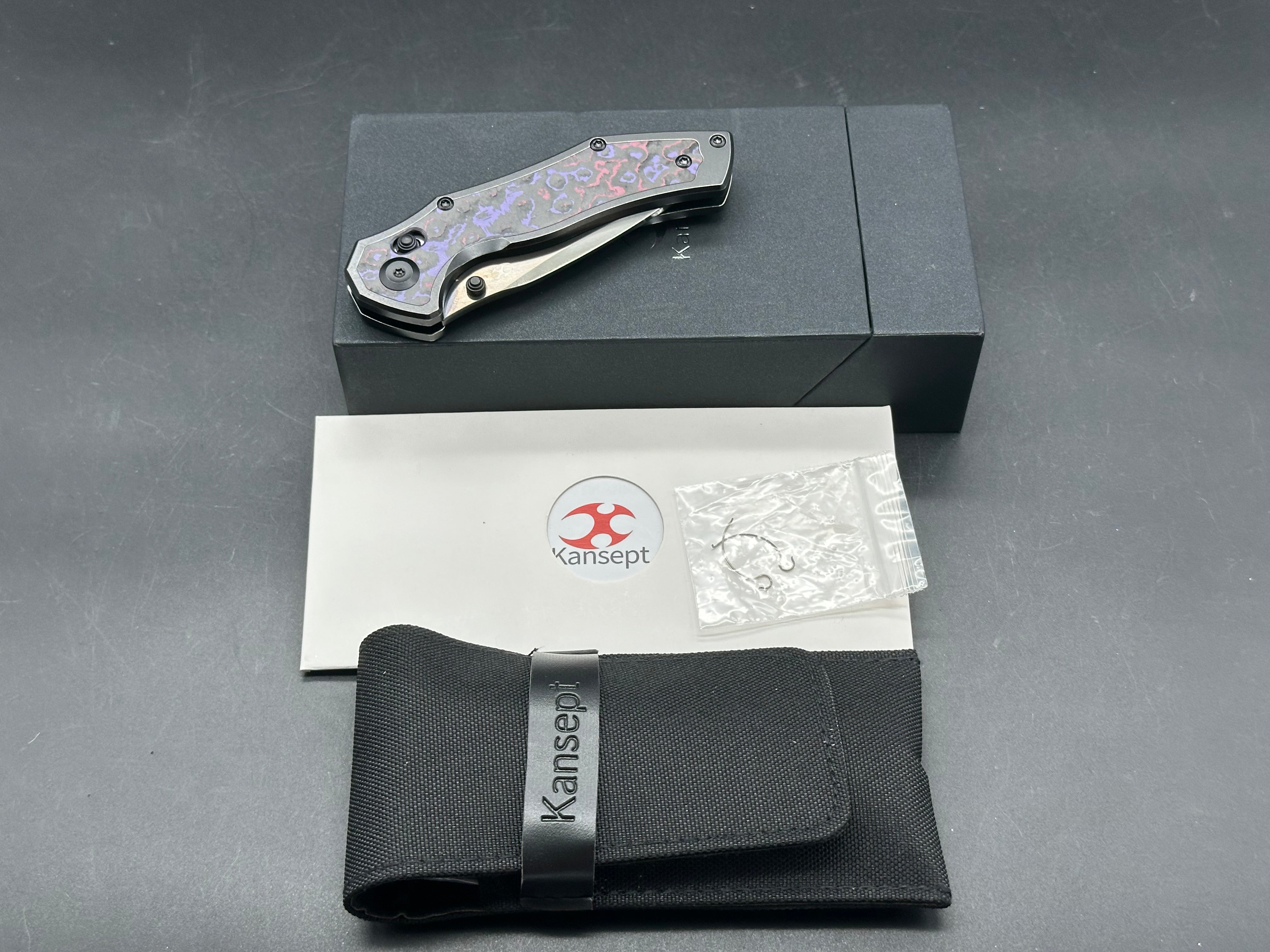 KANSEPT APOLLO BLACKWASH TITANIUM/PURPLE HAZE FATCARBON HANDLE S35VN MIRROR DLC FINISH
