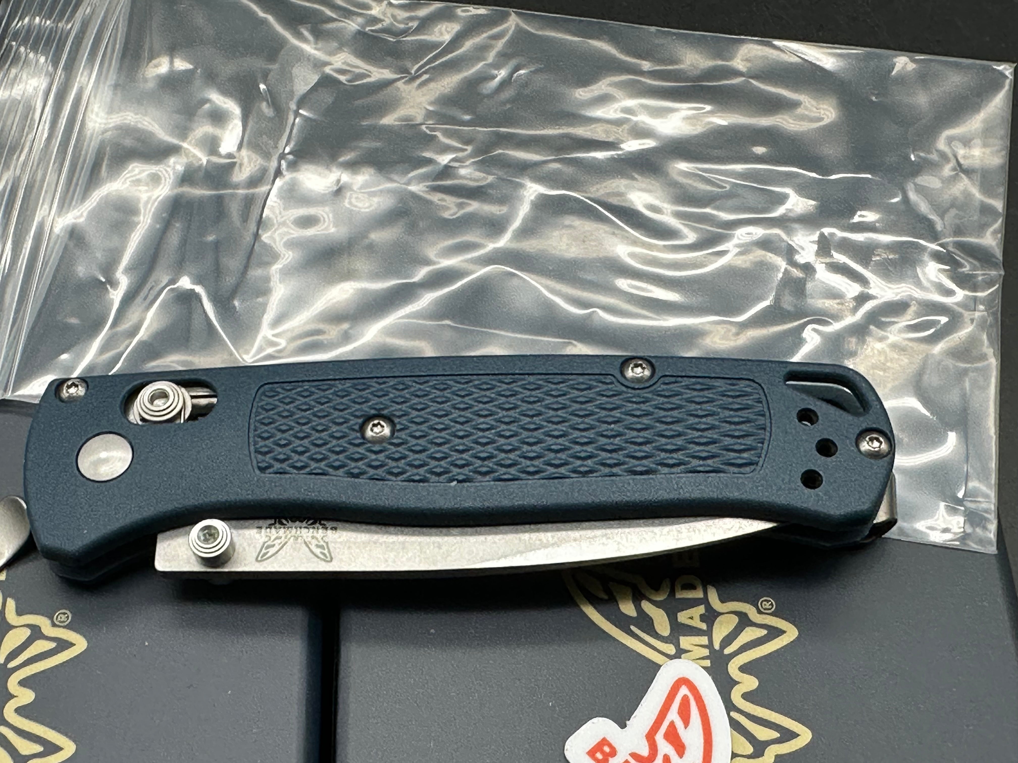 Benchmade Bugout - Custom 3.24" CPM MagnaCut Stonewash Blade with Crater Blue Grivory Scales Lynch Pocket Clip