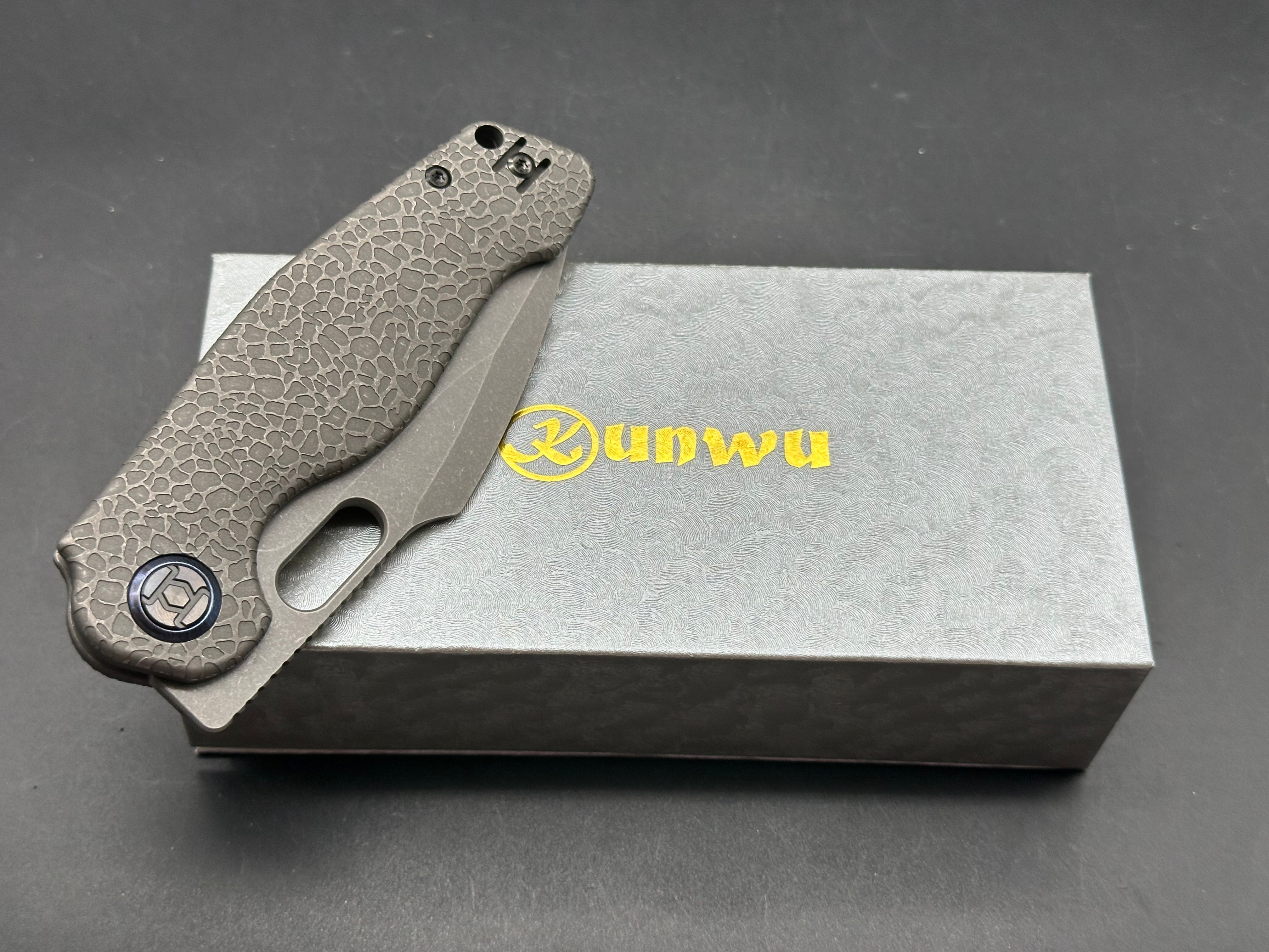 KUNWU GRINGO HONEYDEW STONEWASH TITANIUM HANDLE S390 PLAIN EDGE STONEWASH