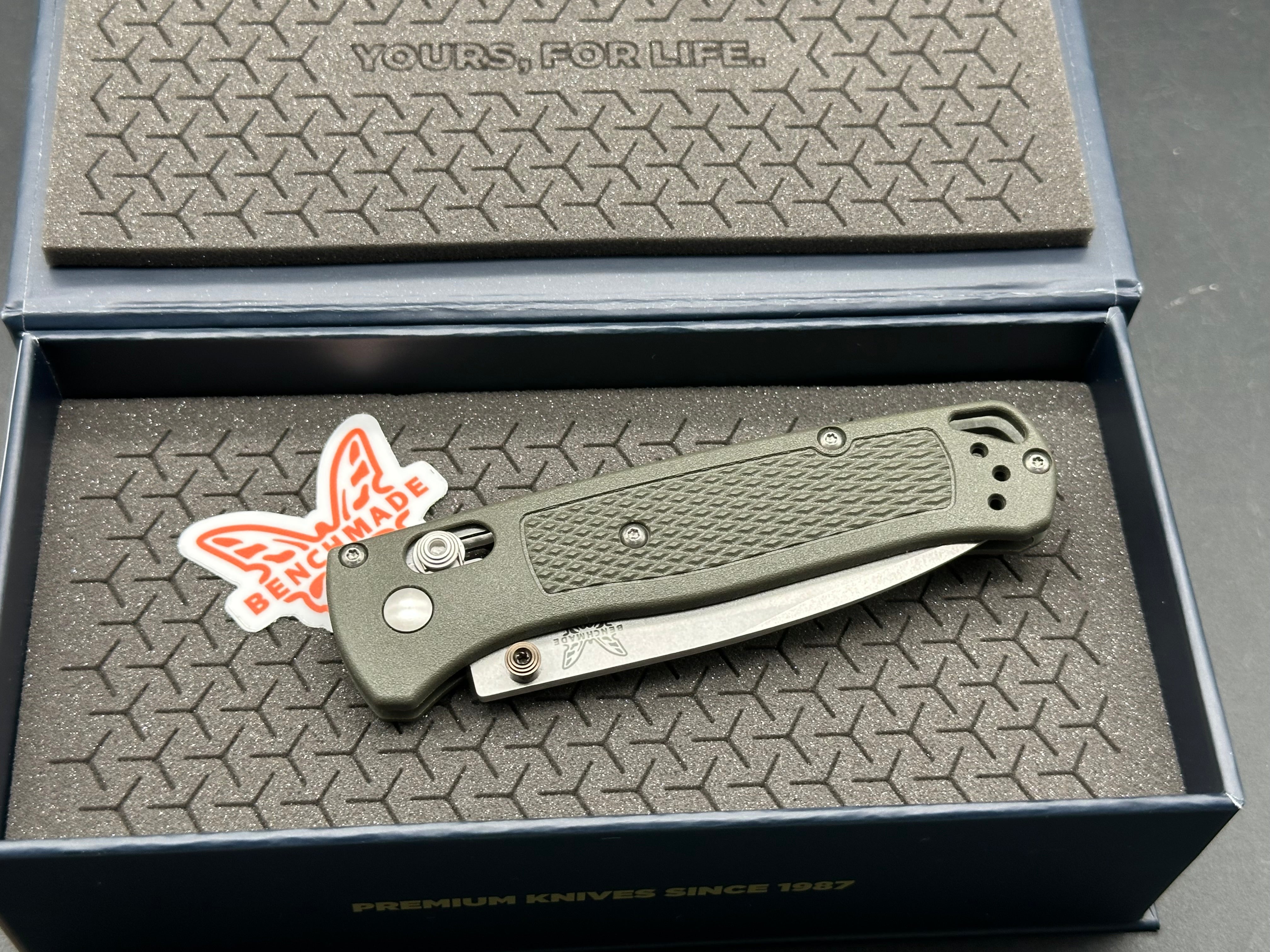Benchmade Bugout - Custom 3.24" CPM MagnaCut Stonewash Blade with OD Green Grivory Scales