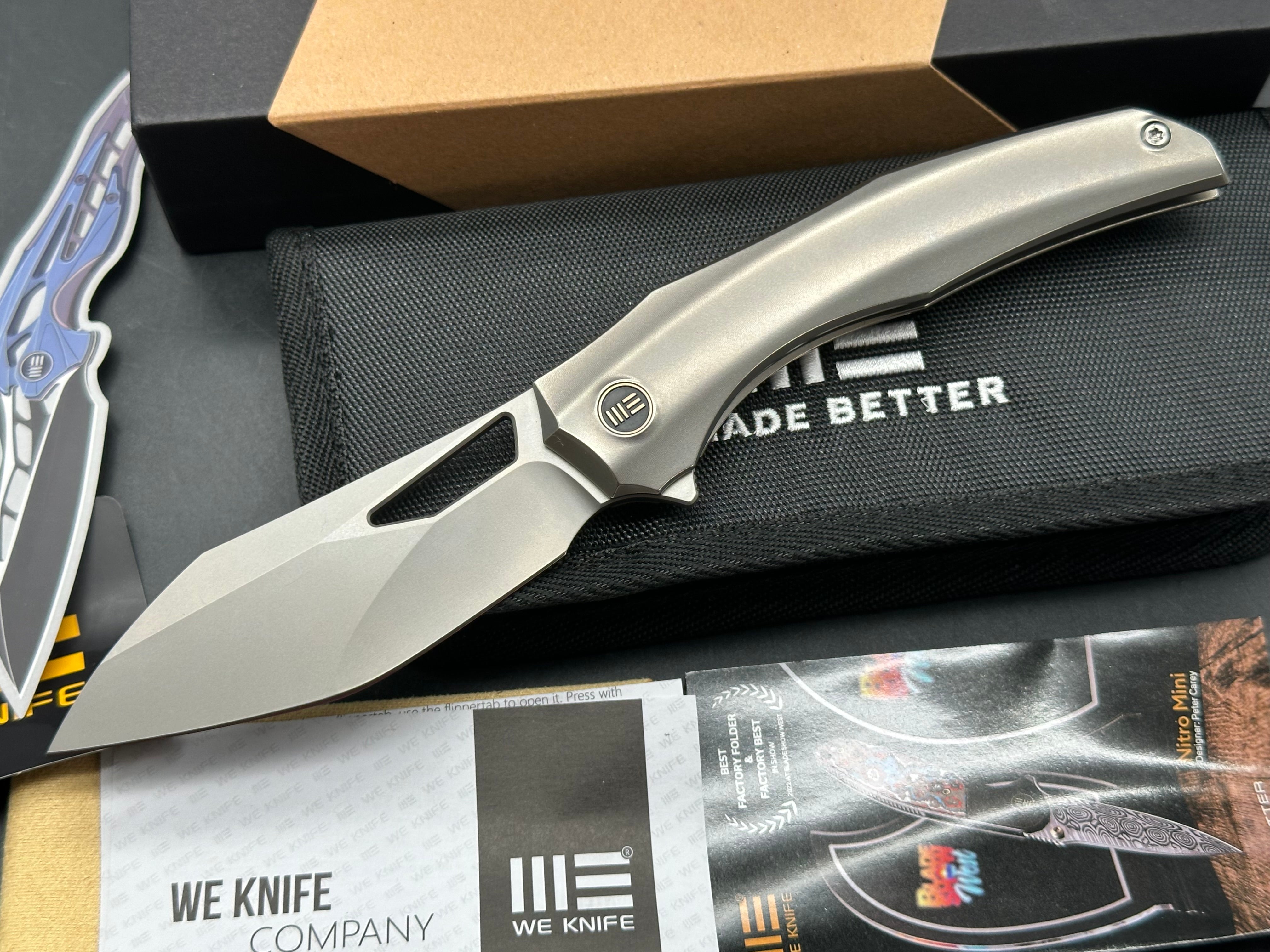 WE Knife Co. Ignio Frame Lock Knife Polished Titanium (3.3" Bead Blast)