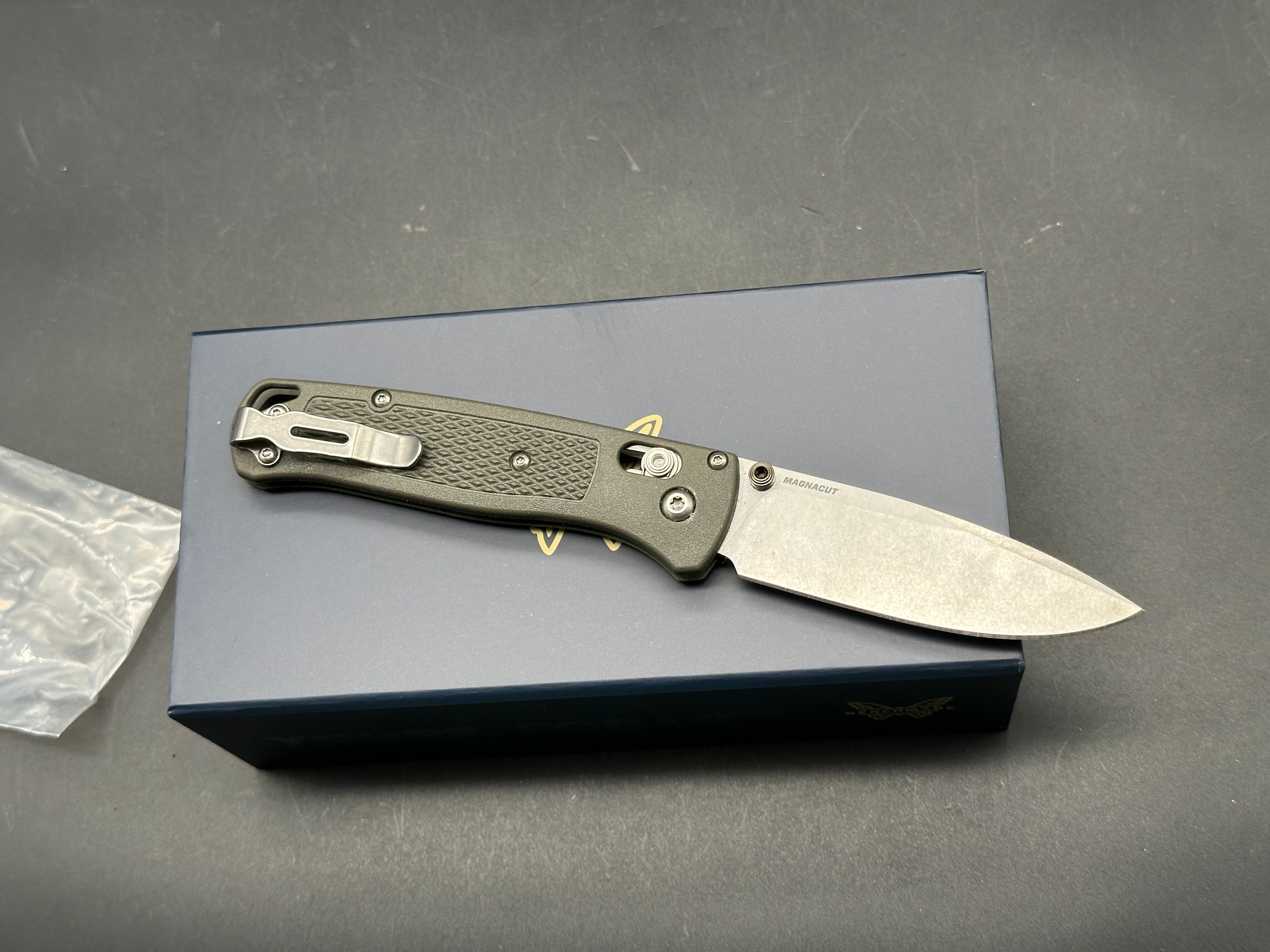 Benchmade Bugout - Custom 3.24" CPM MagnaCut Stonewash Blade with OD Green Grivory Scales